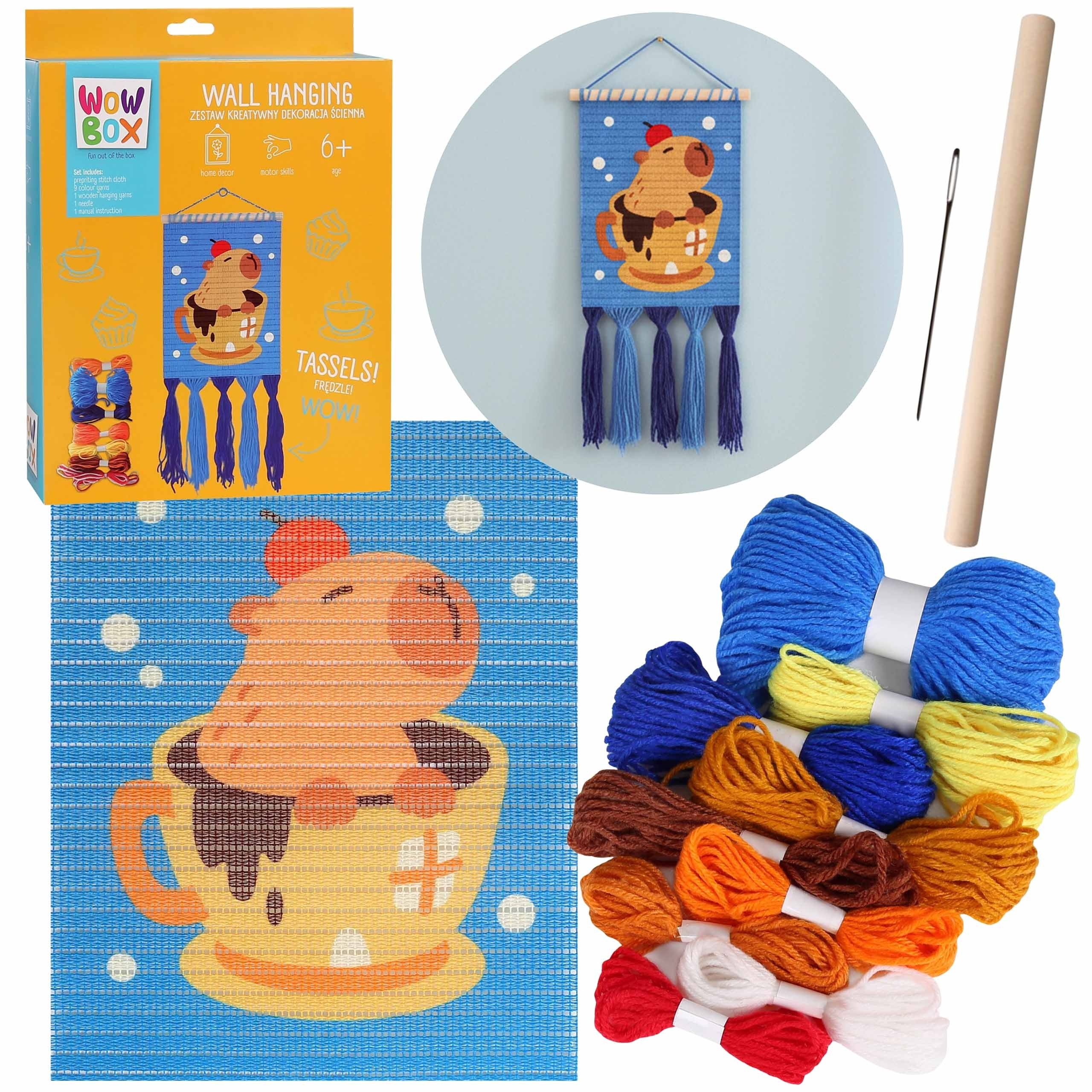 WOW Stickerbuch WOW BOX – Makrama KAPIBARA, Kreativset zum Sticken, DIY 6+