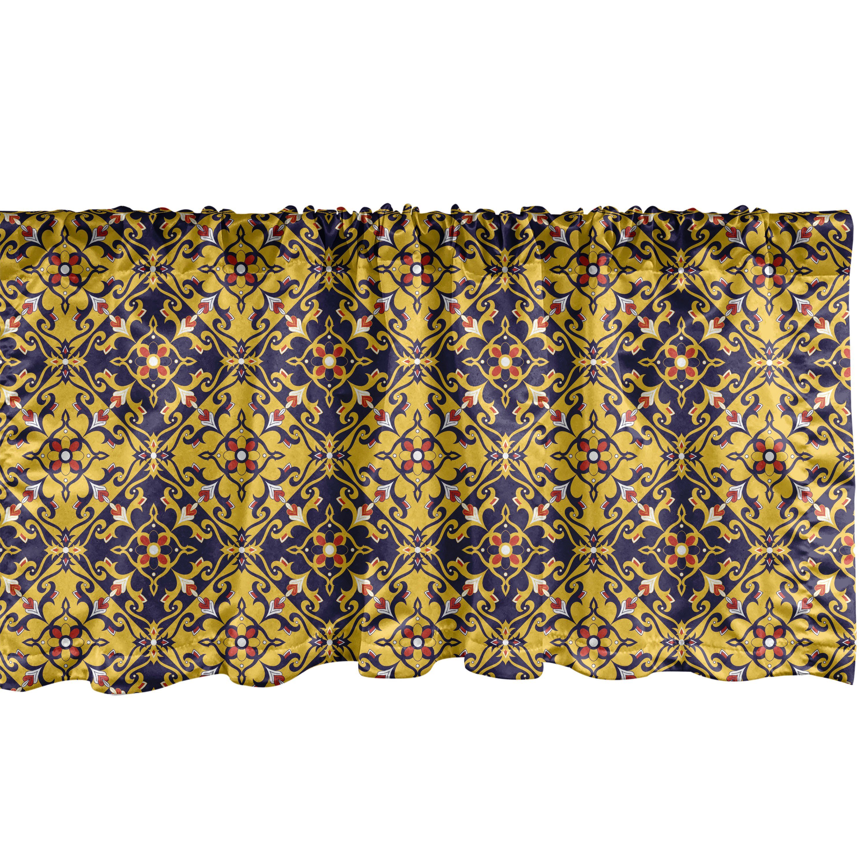 Scheibengardine Vorhang Volant für Küche Schlafzimmer Dekor mit Stangentasche, Abakuhaus, Microfaser, Mosaik Oriental Flower Fliesen Motiv | Scheibengardinen