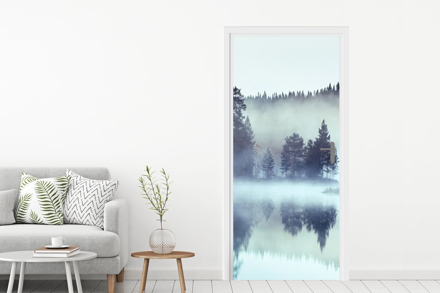 Türaufkleber, Winter, - Wald (1 St), MuchoWow für Nebel Matt, 75x205 bedruckt, - Tür, cm Fototapete Türtapete