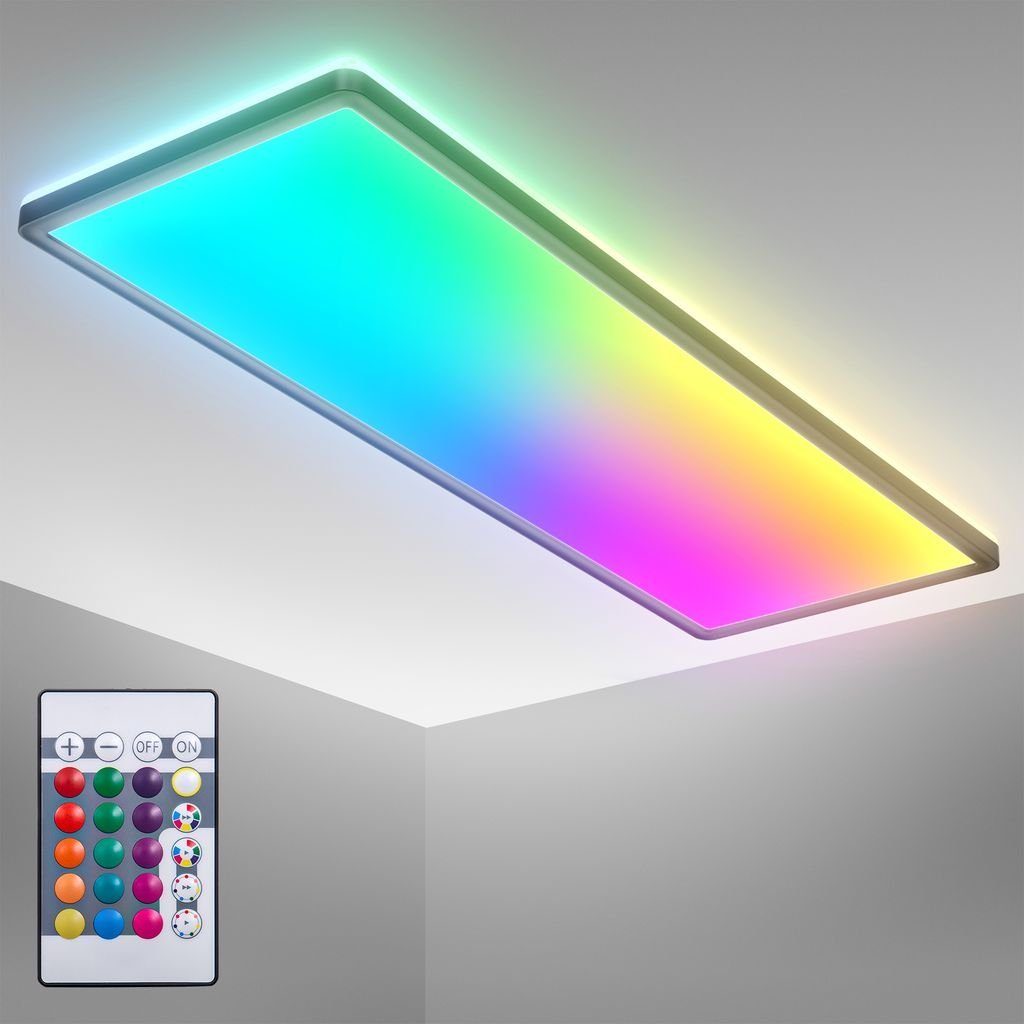 B.K.Licht Deckenleuchte LED Panel 58x20cm ultra-flach dimmbar 22W 3000 Lumen schwarz - BKL1555, Dimmfunktion, LED fest integriert, Farbwechsler - Warmweiß, Neutralweiß, Kaltweiß, Deckenlampe Backlight RGB Farbwechsel Fernbedienung 4000K Wohnzimmer