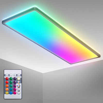 B.K.Licht Deckenleuchte LED Panel 58x20cm ultra-flach dimmbar 22W 3000 Lumen schwarz - BKL1555, Dimmfunktion, LED fest integriert, Farbwechsler - Warmweiß, Neutralweiß, Kaltweiß, Deckenlampe Backlight RGB Farbwechsel Fernbedienung 4000K Wohnzimmer