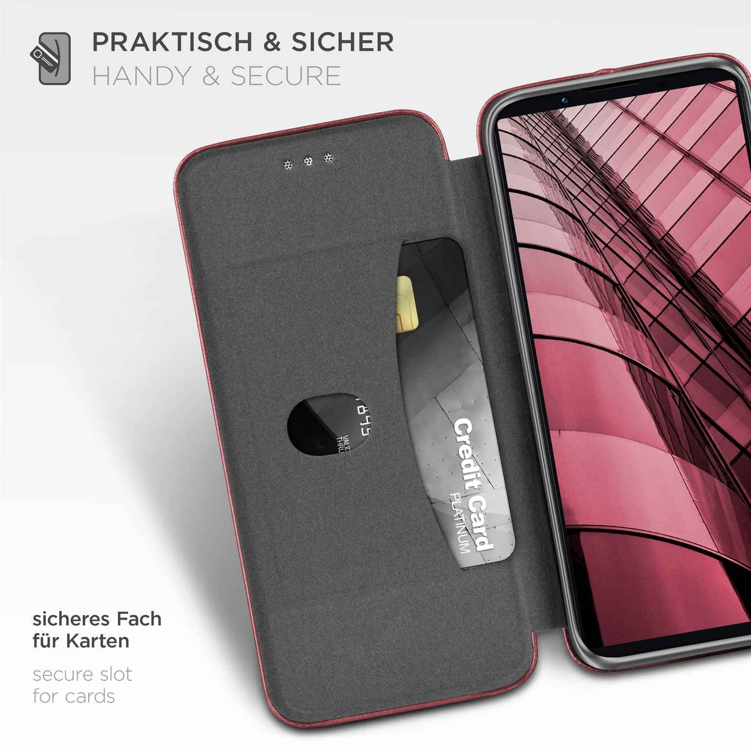 ONEFLOW Handyhülle für Sony Xperia 1 V Premium Hülle Business Cover Rot 6,5 Zoll, 360 Grad Schutzhülle Flip Case Etui Klapphülle Dünn Leder Handy Tasche