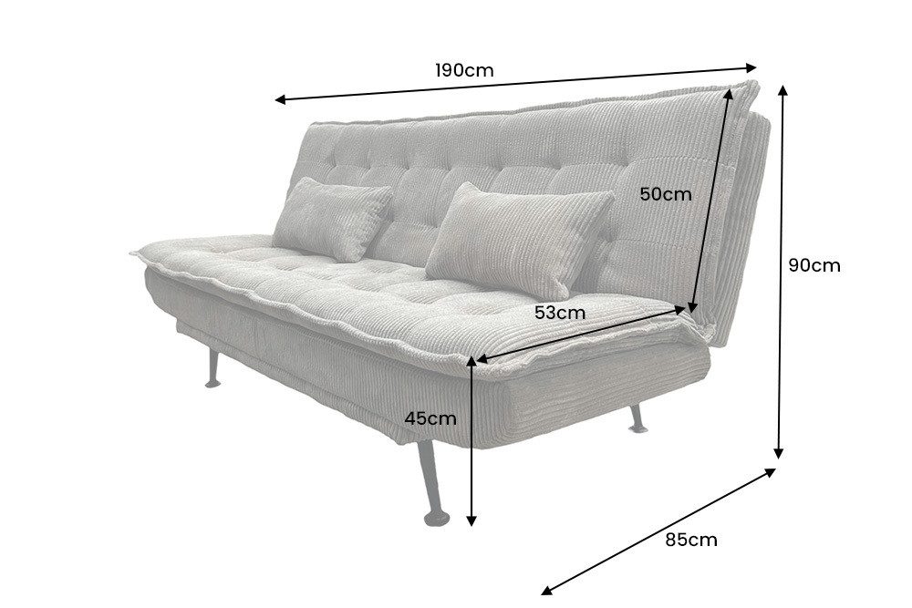 riess-ambiente Schlafsofa JAZZ 190cm greige – 3-Sitzer Sofa mit Bettfunktion, Cordbezug, modern, Einzelartikel 1 Teile, komfortable Ausziehcouch mit Polsterung – ideal fürs Gästezimmer