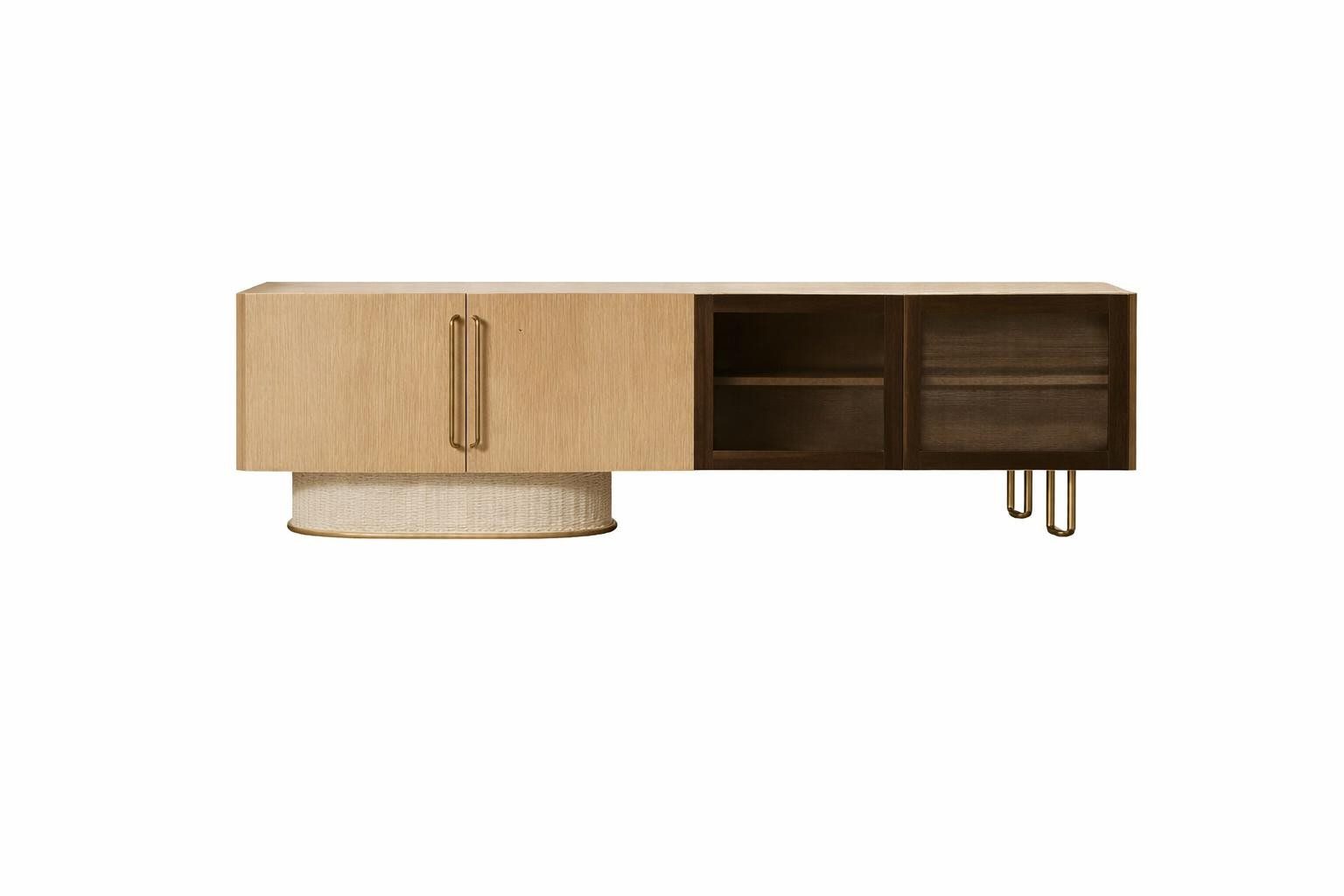 Xlmoebel Wohnwand Beiges TV-Lowboard Set aus Eiche mit Couchtisch und Wandregalen, (4-St), Made in Europa