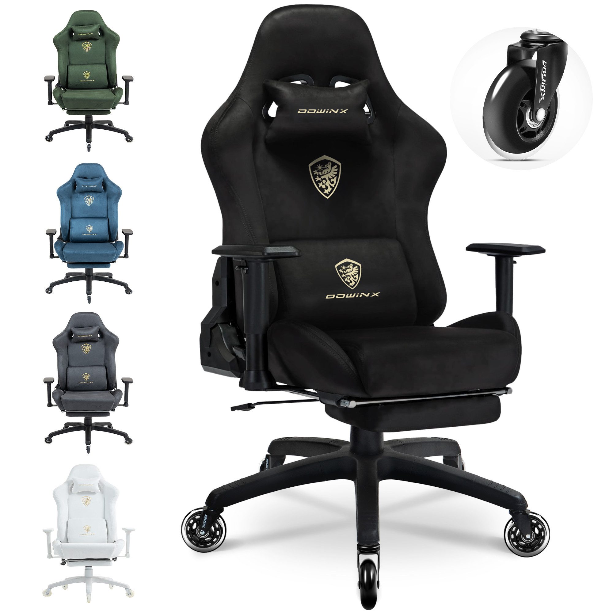 Dowinx Gaming-Stuhl Atmungsaktiver und Ergonomischer Bürostuhl aus Mikrofaser-Velours (Packung), Mikrofaser-Velours, Ausziehbarer Fußstütze, Armlehnen Verstellbar