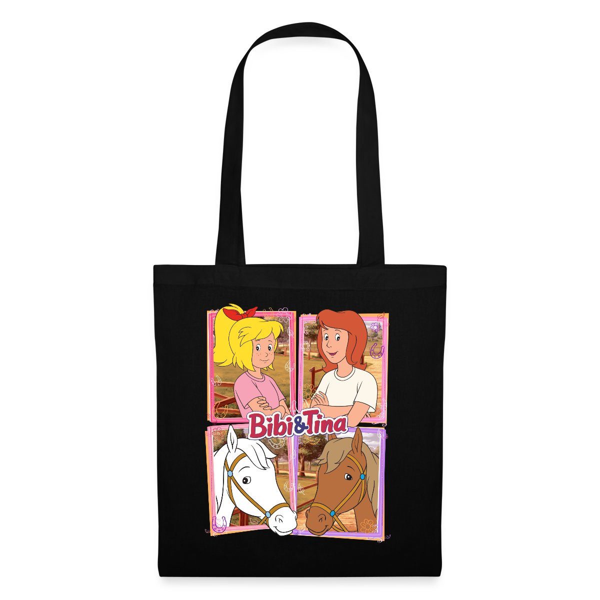 Spreadshirt Henkeltasche Bibi Und Tina Mit Amadeus Und Sabrina Kachelmotiv Stoffbeutel (1-tlg)