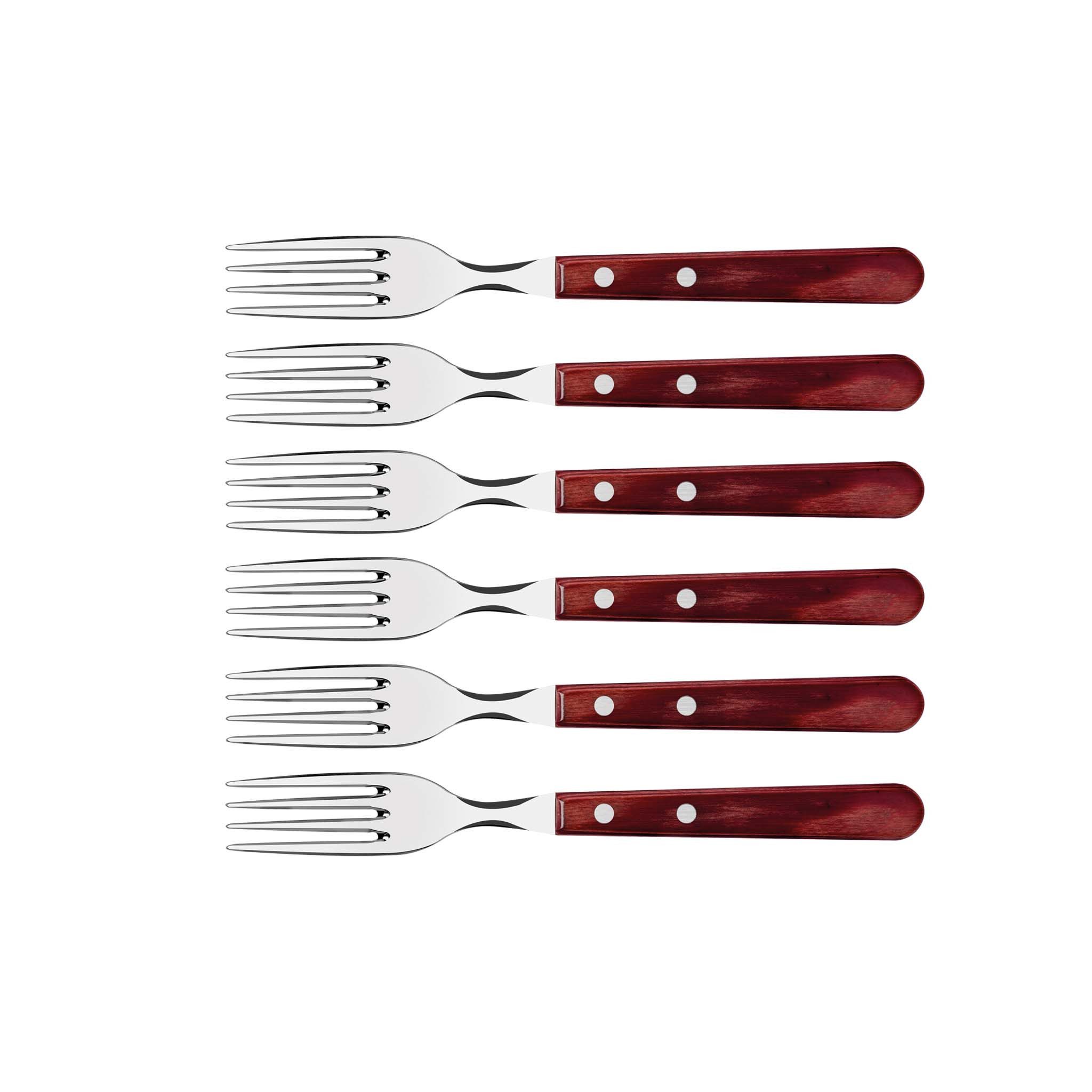 Tramontina Steakbesteck Steakgabel Jumbo - Set (6-tlg), Edelstahl, Echtholzgriff, rostfreier Edelstahl, spülmaschinenfest