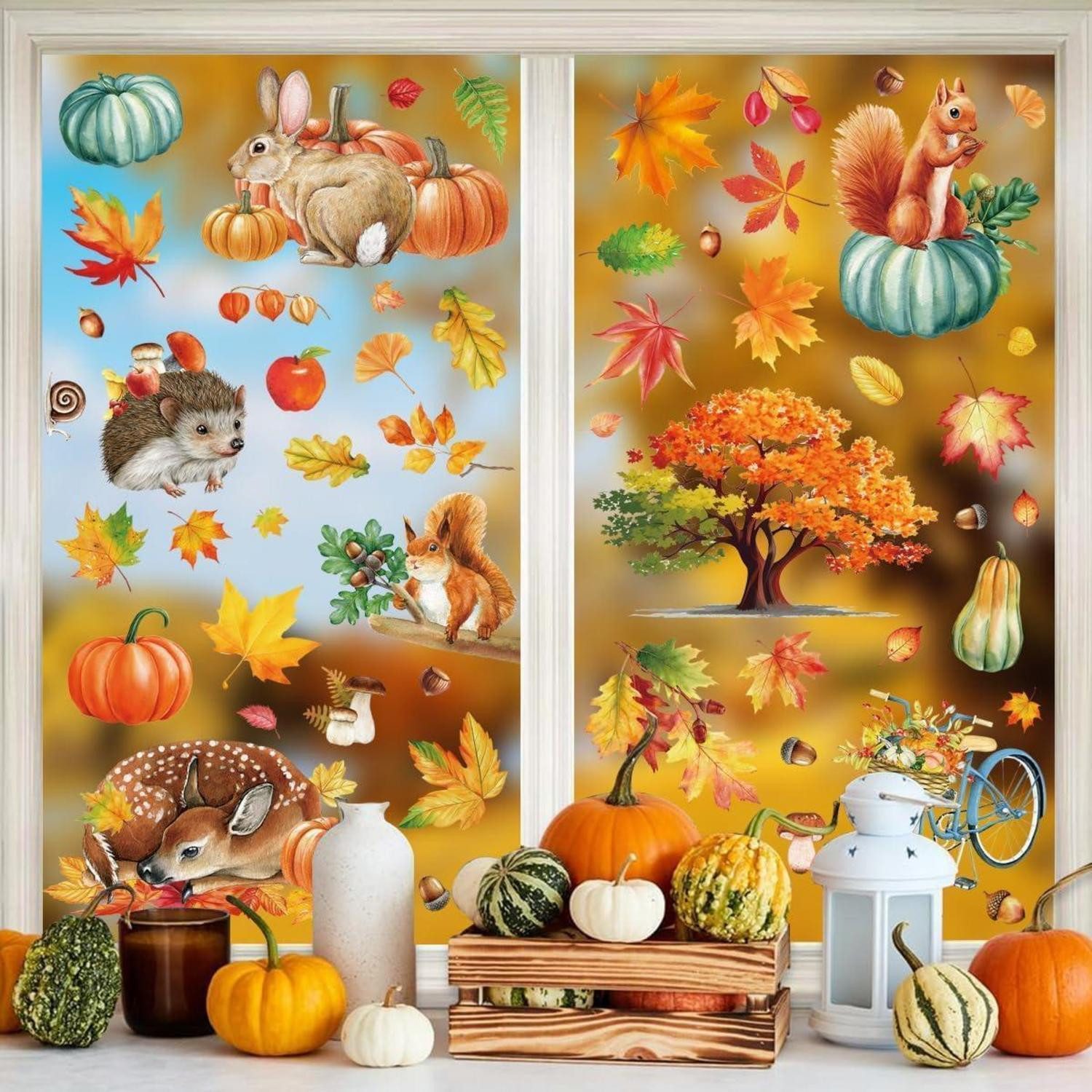LuxusKollektion Fensterbild 9er Set Herbstdeko Fenster Aufkleber Thanksgiving Selbstklebend