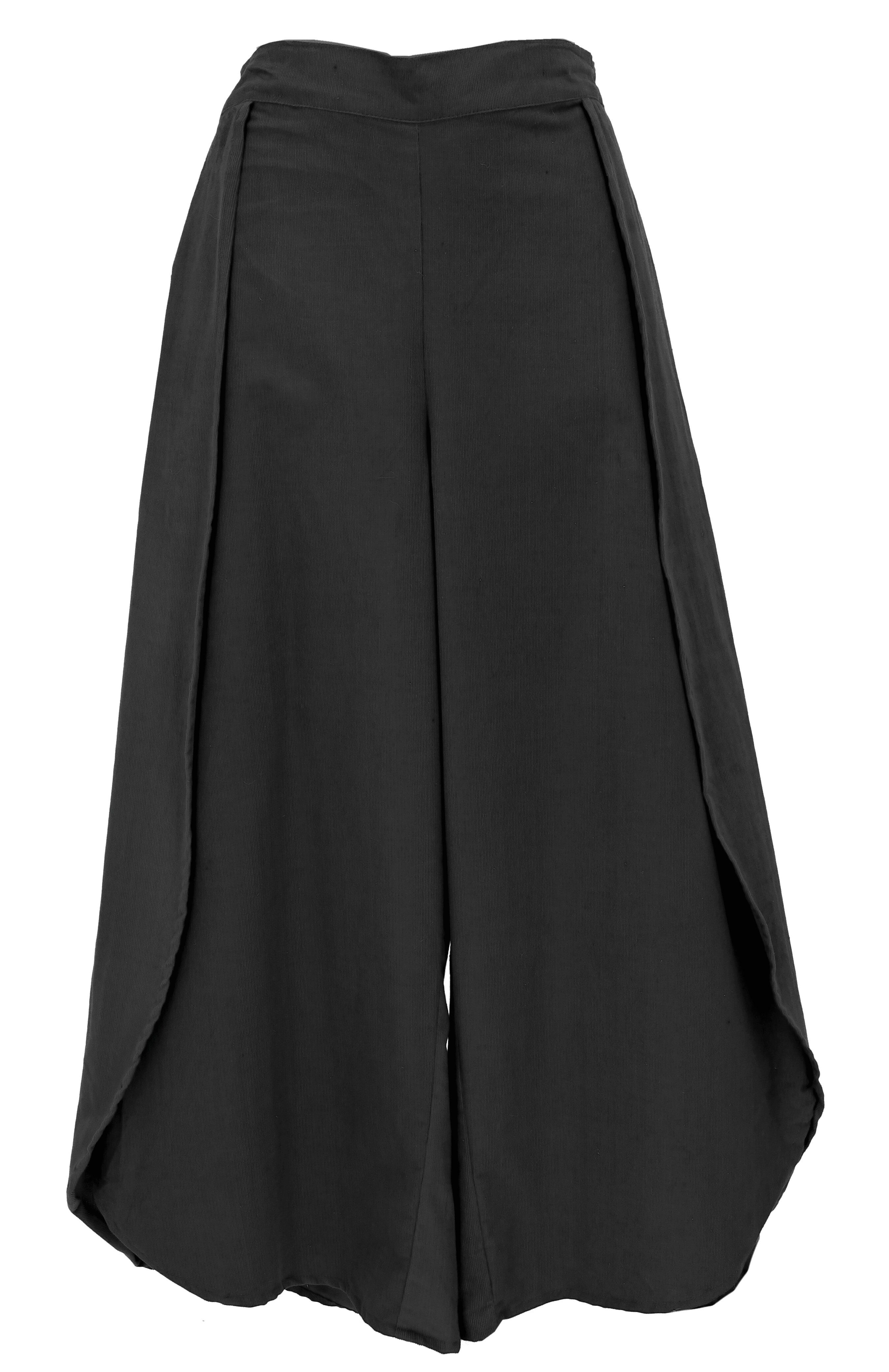 Relaxhose Cord Palazzohose, Boho Hosenrock - schwarz