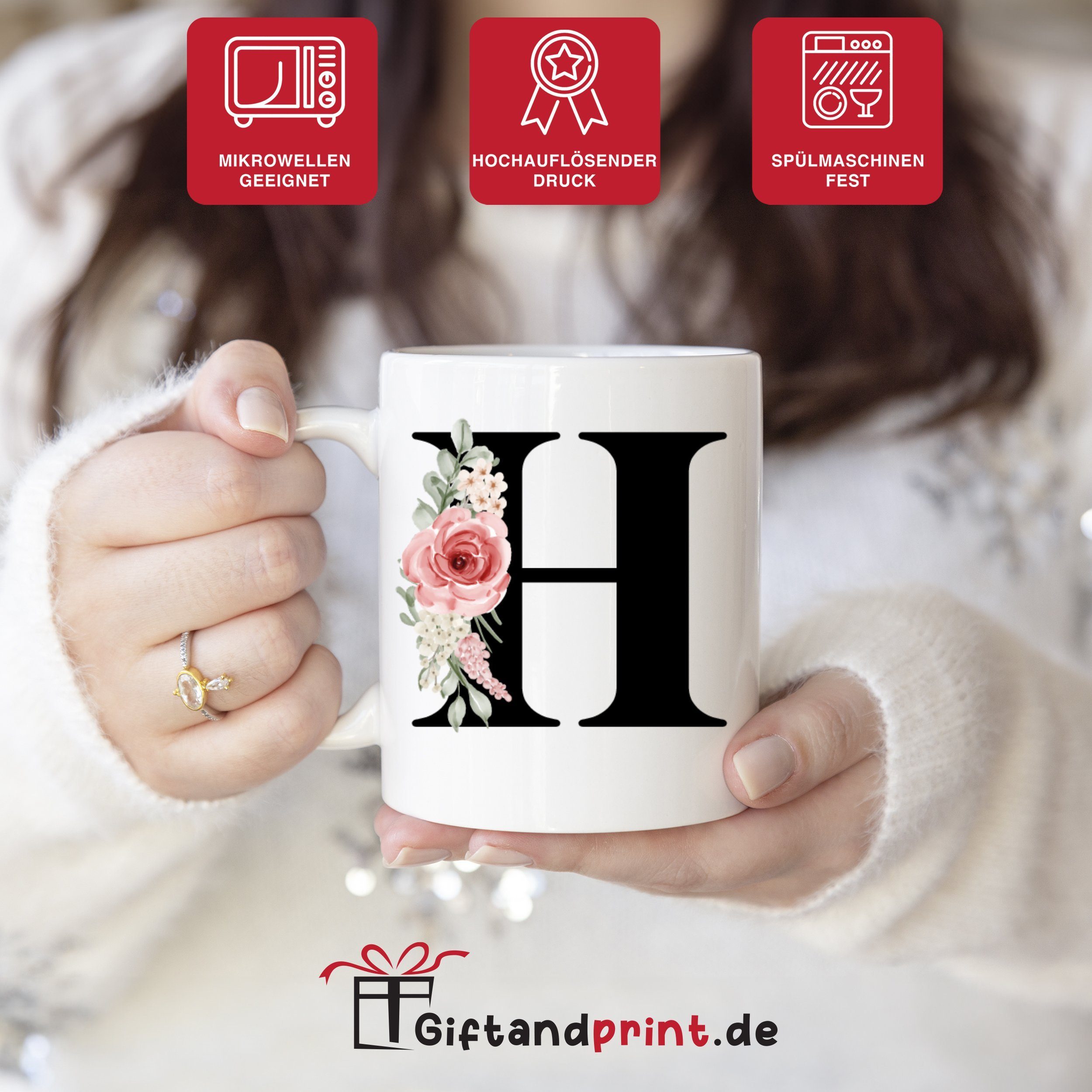 Giftandprint Tasse personalisiert mit Anfangsbuchstabe Monogramm Geburtstag Geschenk Frau, Geschenke für Frauen, Spülmaschinengeeignet, Mit Geschenkbox – Bild 3 von 5