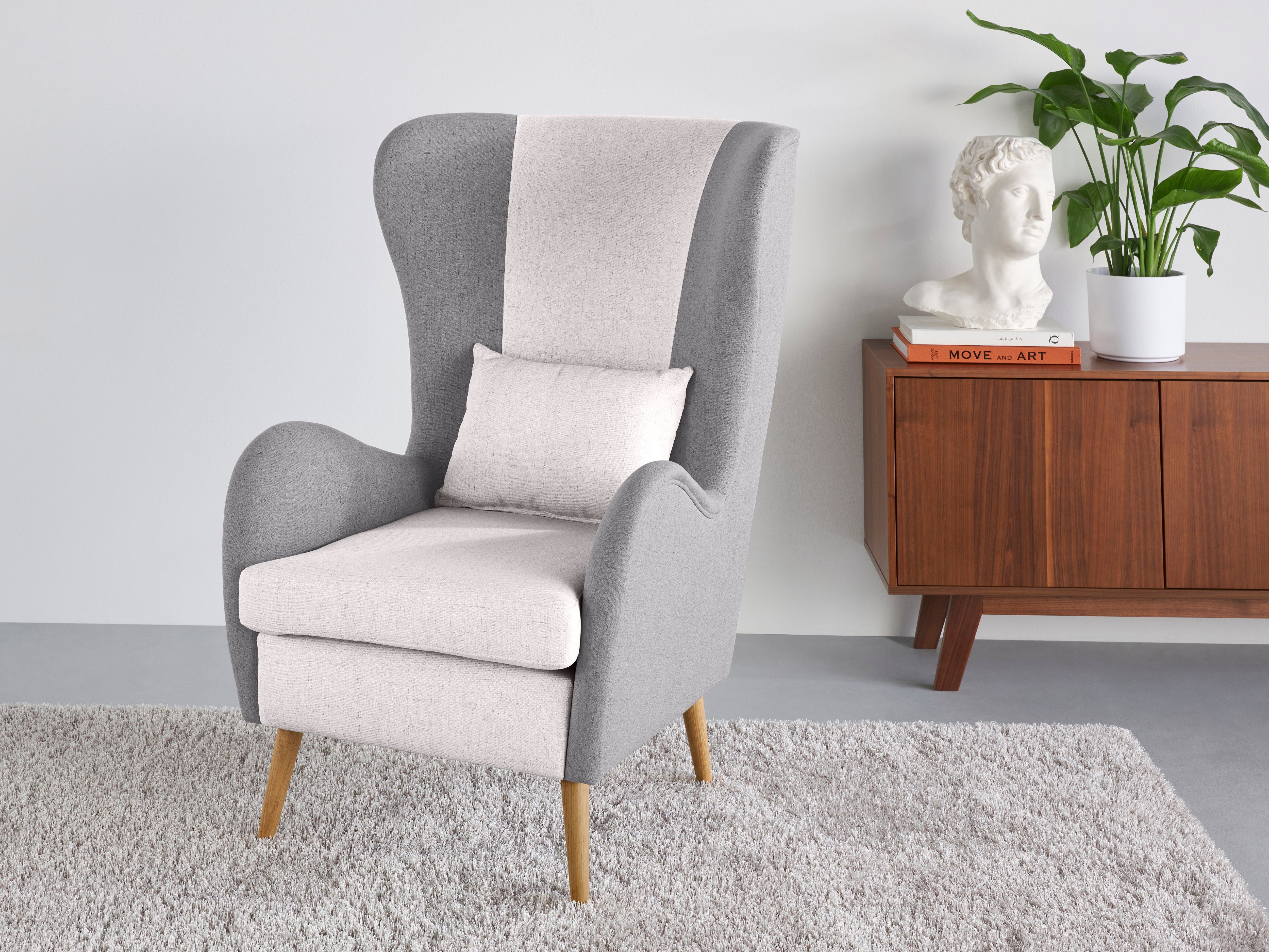 OTTO home Sessel Salla Bezug Bouclé oder Struktur fein, Ohrensessel, wahlweise mit oder ohne Hocker; großer Sessel: Maße B/T/H: 78/94/118cm