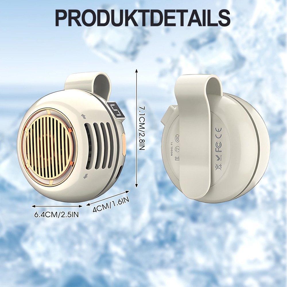 Mrilary Handventilator handfreier Clip- und Taillenventilator,Mini USB-C Wiederaufladbar, 5 Geschwindigkeiten, LED-Digitalanzeige,für Outdoor, Reisen und Büro