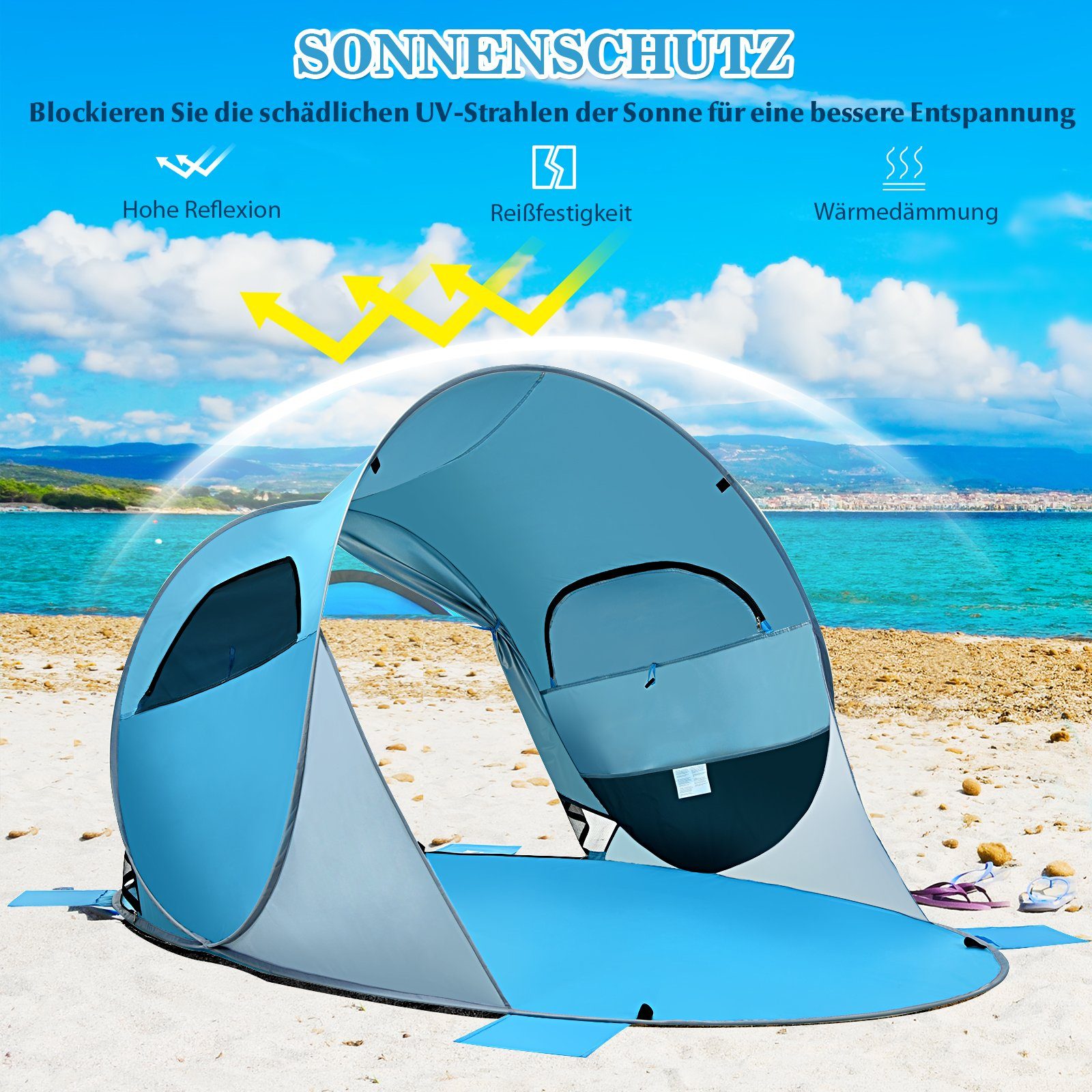 COSTWAY Strandmuschel Pop Up Strandzelt, Personen: 4, mit Tragetasche, Sandtaschen