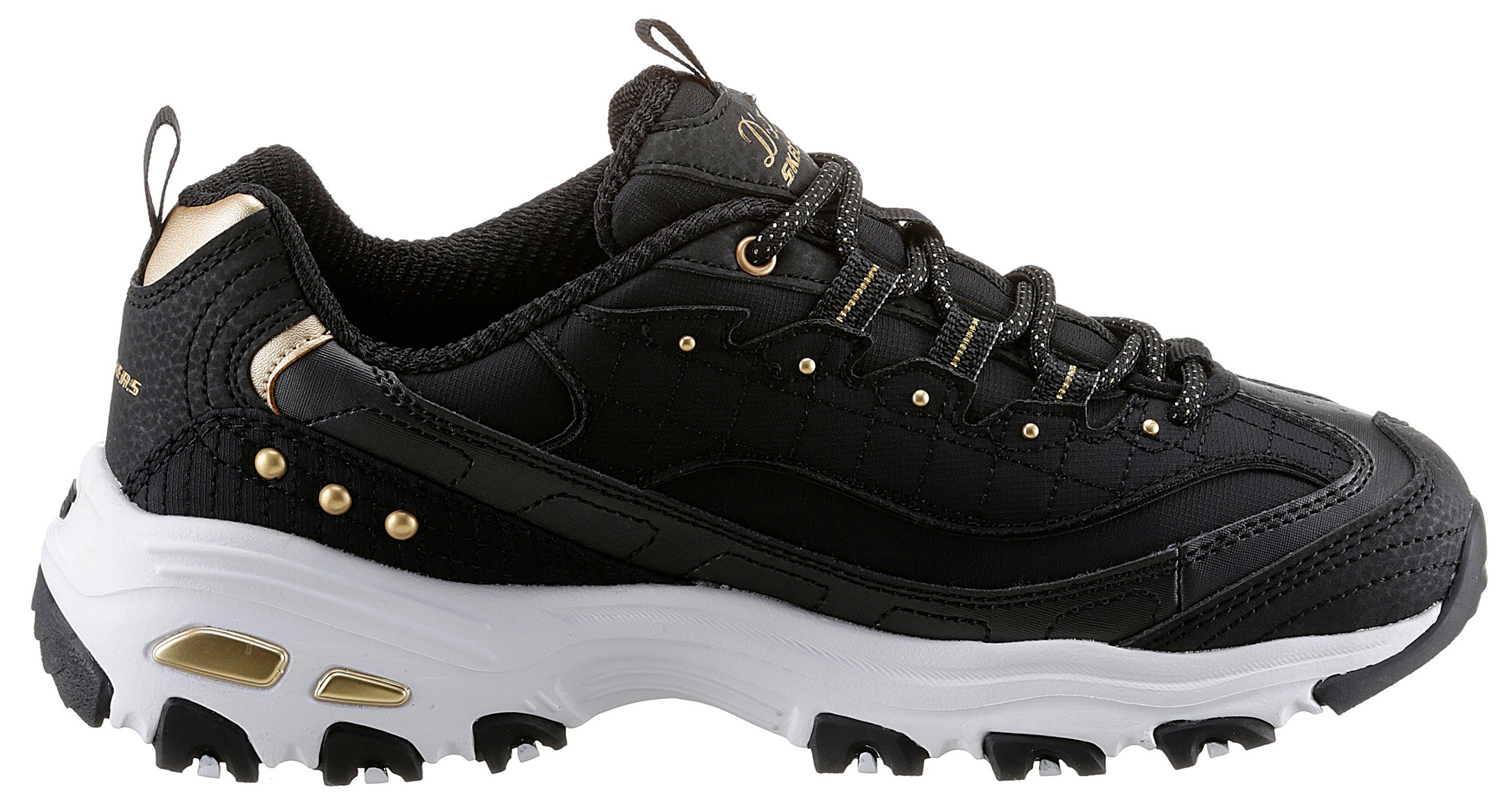 Skechers D'LITES mit Sneaker schönen Metallic-Details schwarz-goldfarben