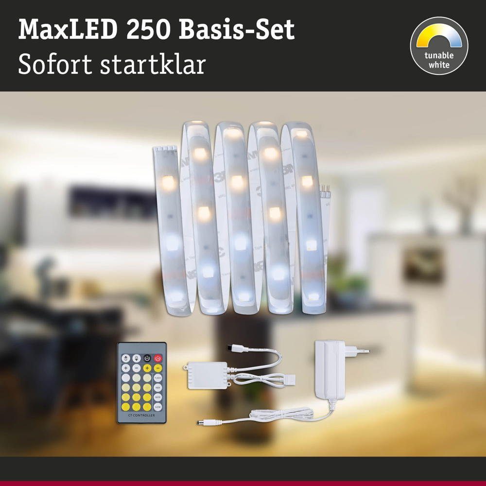Paulmann LED Stripe LED Streifen 2700-6500K IP44 in Strip 1-flammig, MaxLED Silber 345lm 1500m, 5,5W Starterset LED