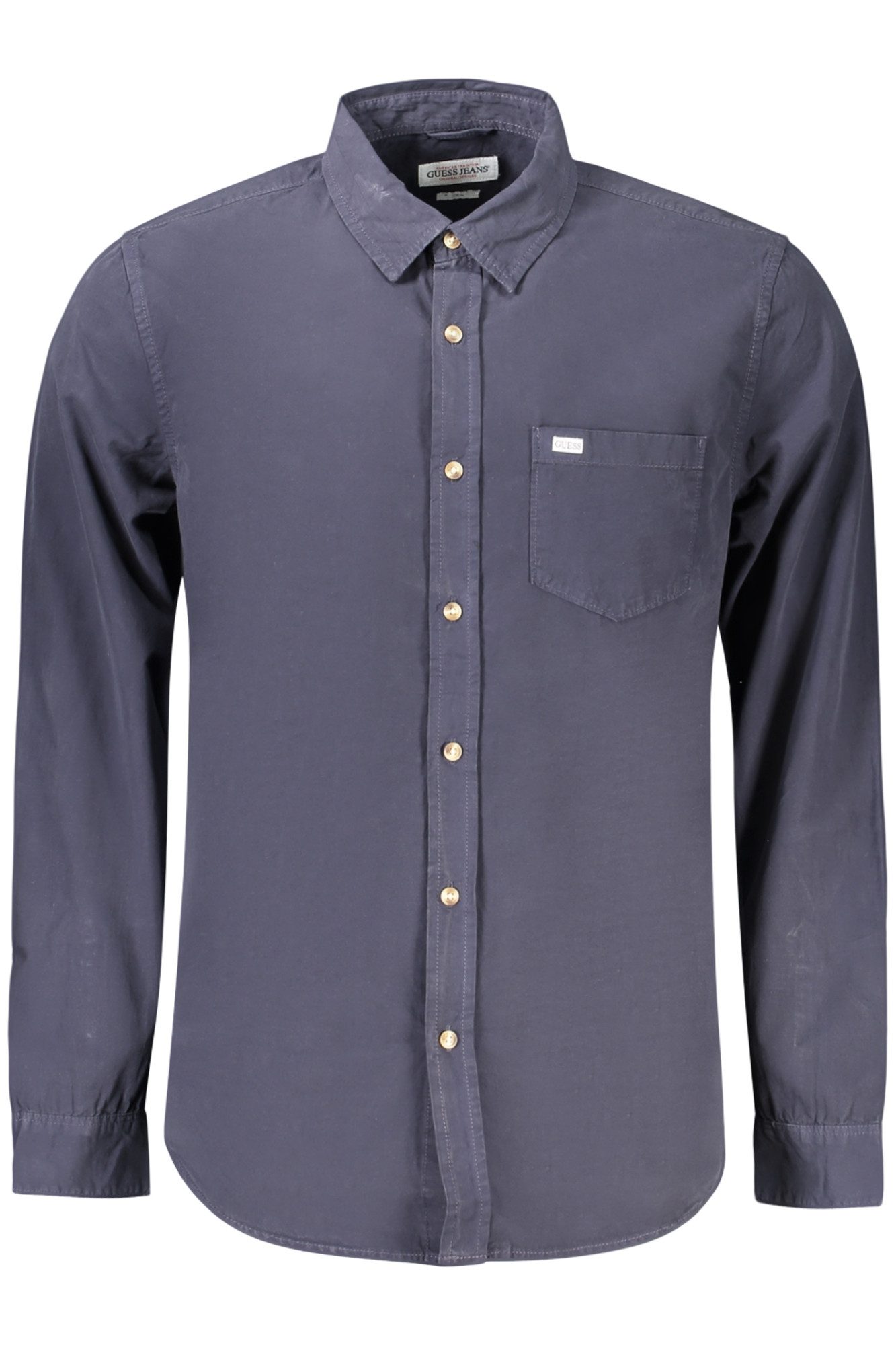 GUESS JEANS Langarmhemd Herren Slim Fit Langarmhemd Blau mit Italienischem Kragen & Tasche