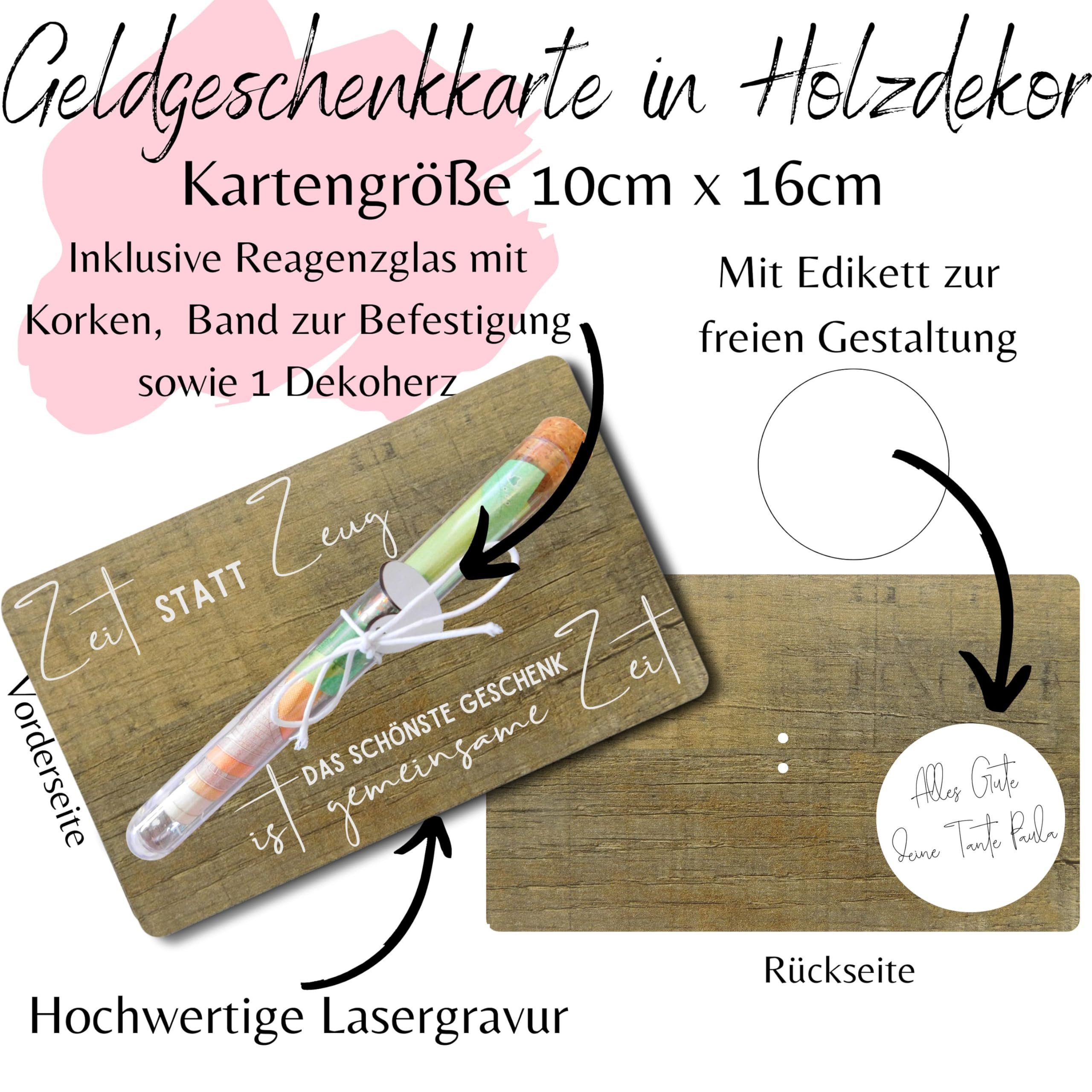 FOUORTUNATE-BEE Grußkarten Zeit statt Zeug Gutschein Geschenk Holzkarte mit Reagenzglas, Holz Geldgeschenk Karte mit Reagenzglas für Paare Erlebnis – Bild 4 von 5
