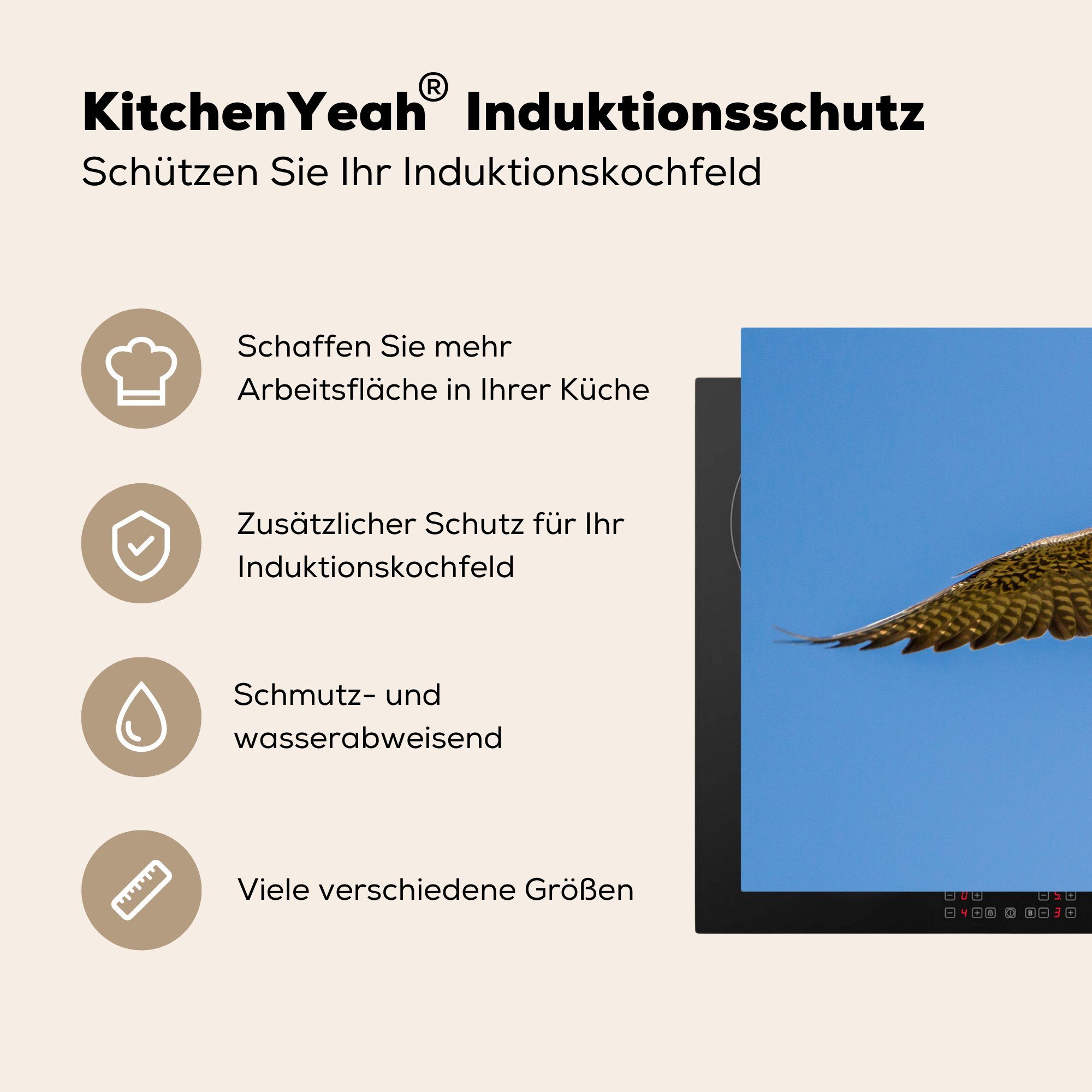 Wanderfalke Himmel - cm, Herdblende-/Abdeckplatte tlg), für Vinyl, die küche, (1 Schutz Ceranfeldabdeckung 81x52 - Raubvogel, Induktionskochfeld MuchoWow