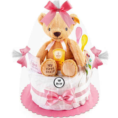 Timfanie Neugeborenen-Geschenkset »Windeltorte, Steiff My first Teddy, rosa, « (rosa, 28-tlg., mit Grußkarte)