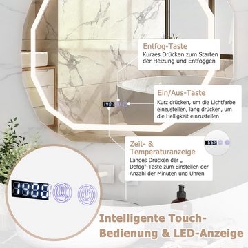 KOMFOTTEU Badspiegel, mit Beleuchtung, Badezimmerspiegel mit 3 Lichtfarben