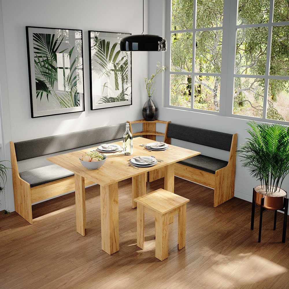 Vicco Sitzgruppe Roman, Goldkraft Eiche/Anthrazit, 210 x 150 cm mit Tisch, (Set, 5-tlg., 5-er Set), bequeme Polsterung