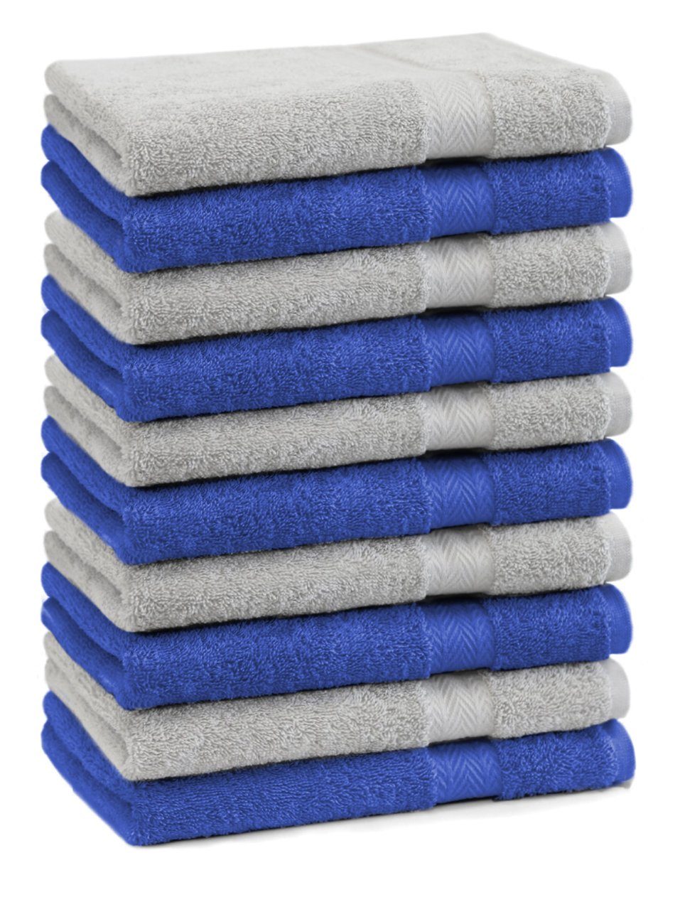 Betz Gästehandtücher 10 Stück Gästehandtücher Premium 100% Baumwolle Gästetuch-Set 30x50 cm Farbe royalblau und silbergrau, 100% Baumwolle