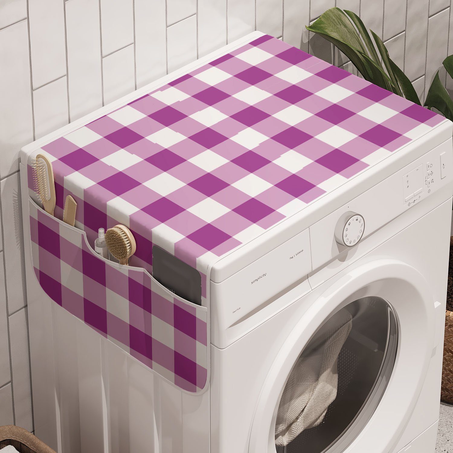 Trockner, und Anti-Rutsch-Stoffabdeckung Geometrisch Tartan Waschmaschine Angespornt für Abakuhaus Badorganizer Squares