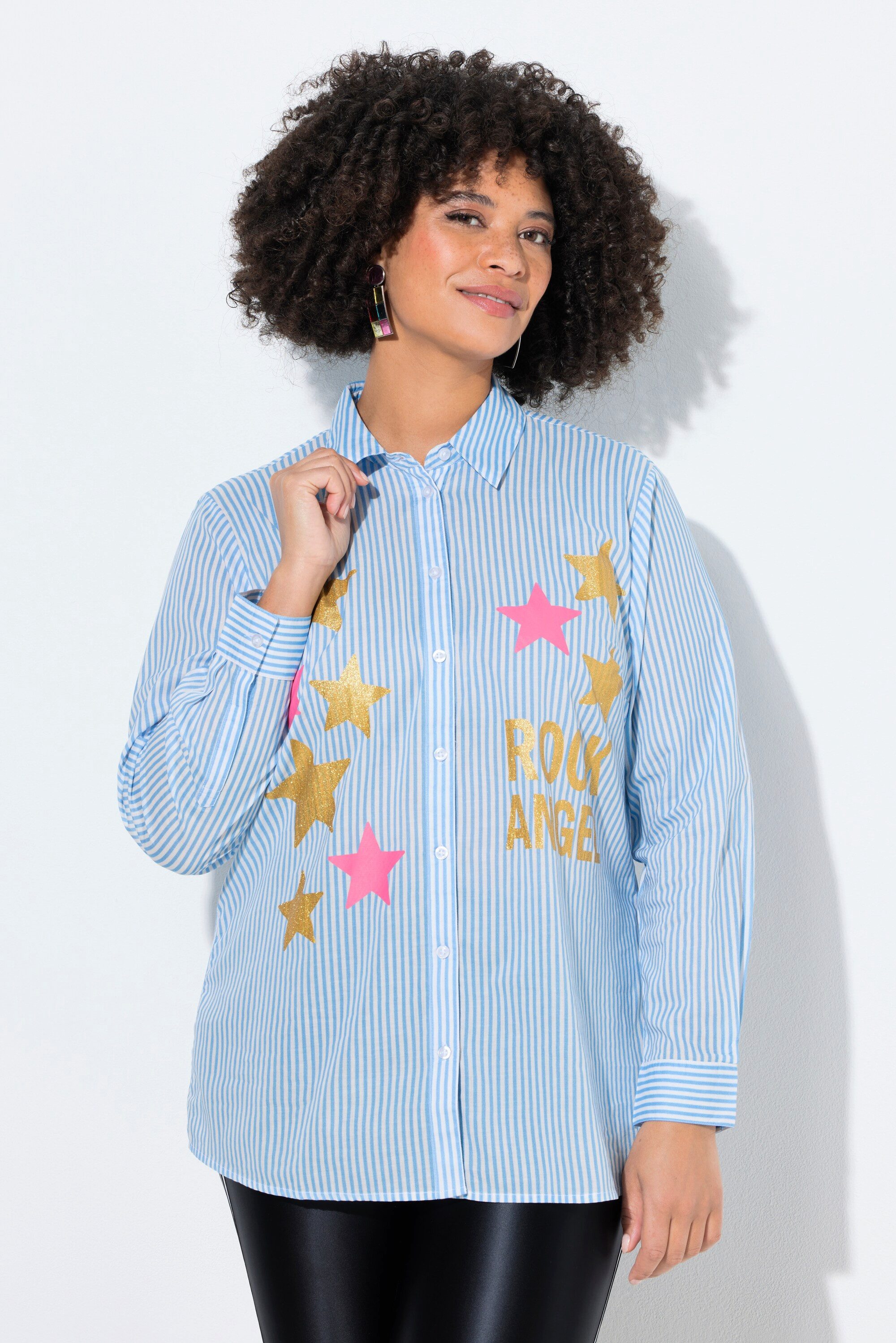 Angel of Style Hemdbluse Hemdbluse oversized Streifen und Glitzersterne