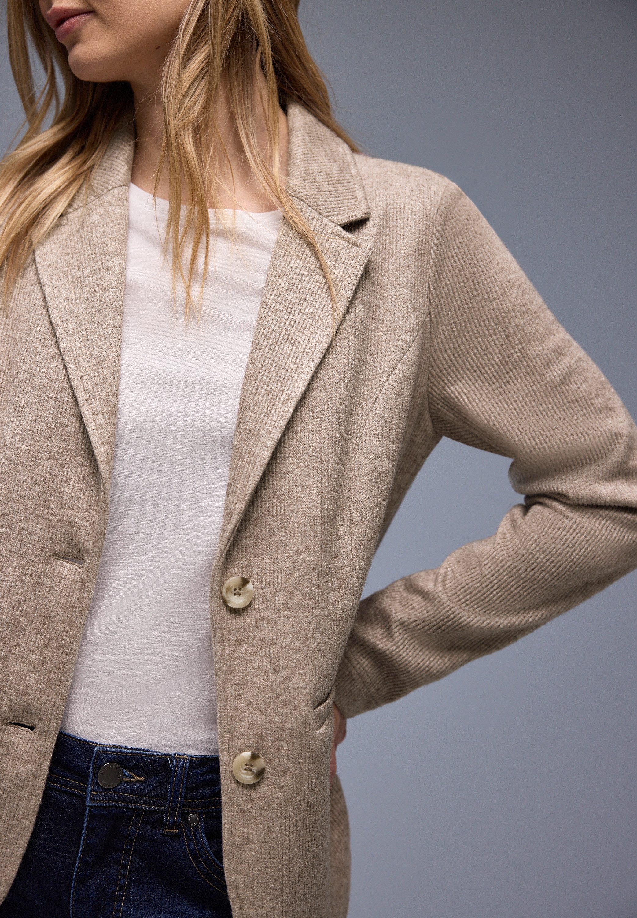 STREET ONE Jackenblazer Rippstrick‑Look mit Reverskragen, mit Viskose