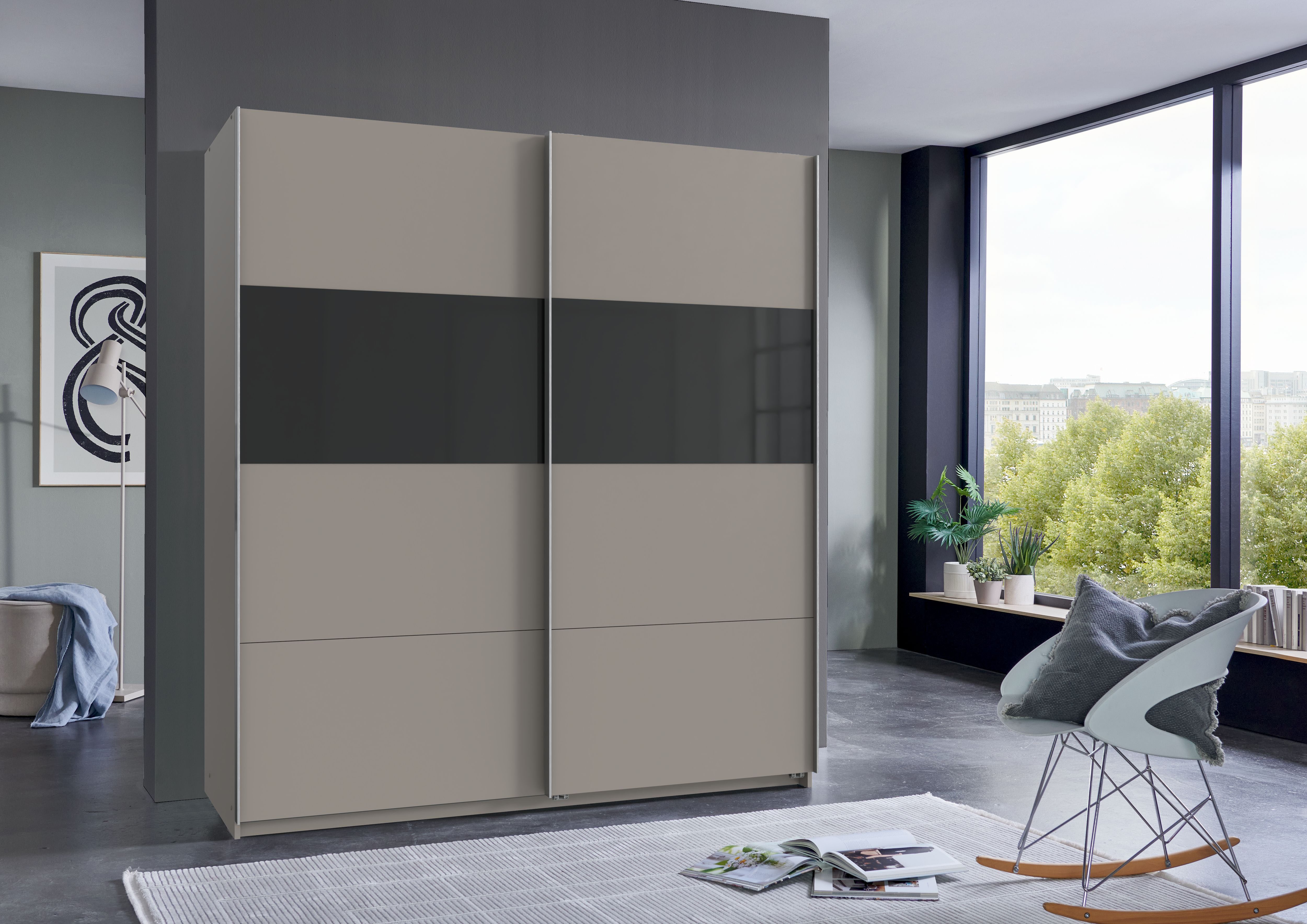 Wimex Schwebetürenschrank Bramfeld Kleiderschrank mit Glaselementen und zusätzlichen Einlegeböden