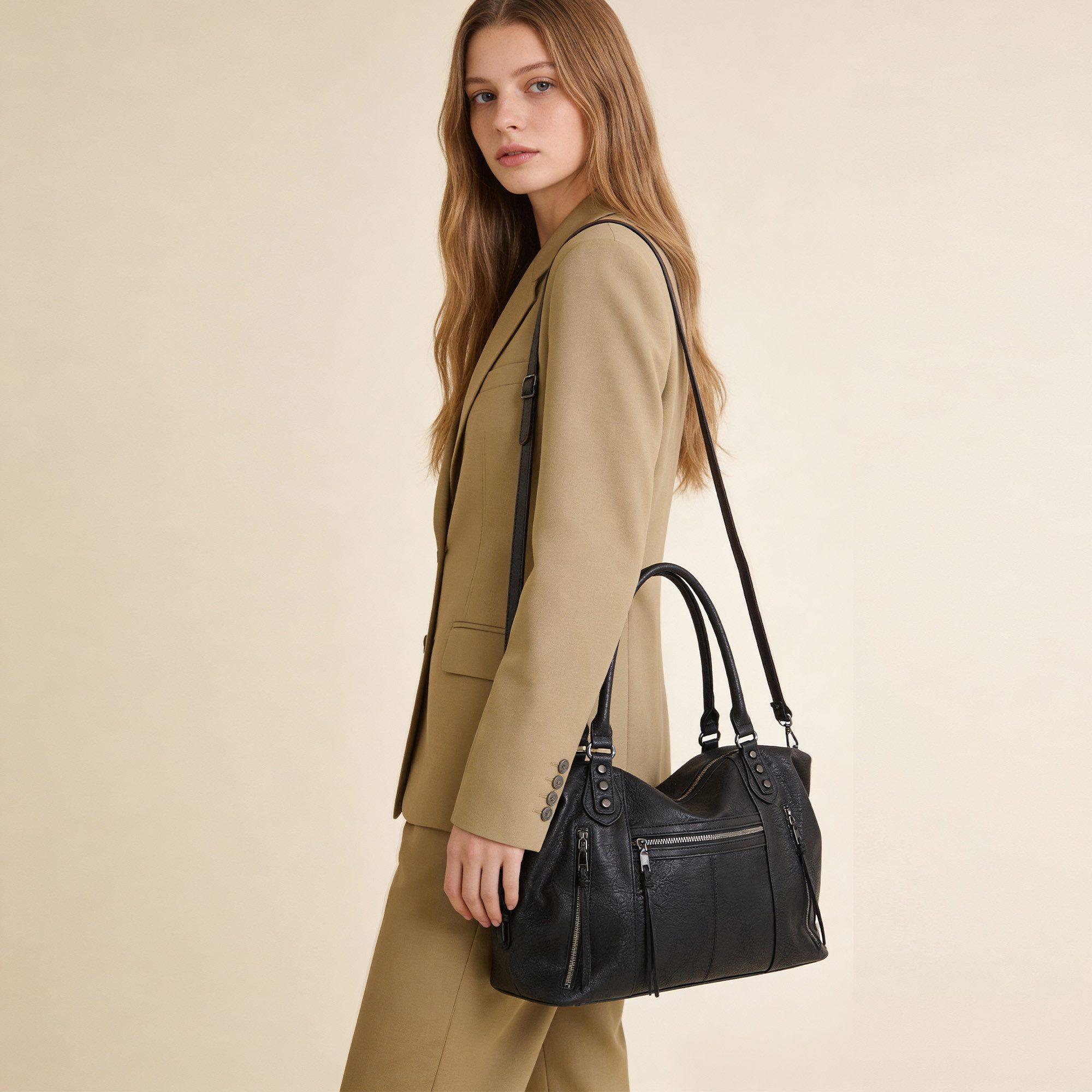 TANTOMI Handtasche Damenhandtasche Mittelgroße Crossbody Tasche, Mehreren Taschen, Vintage Shopper für Arbeit, Shopping, Alltag und Reisen