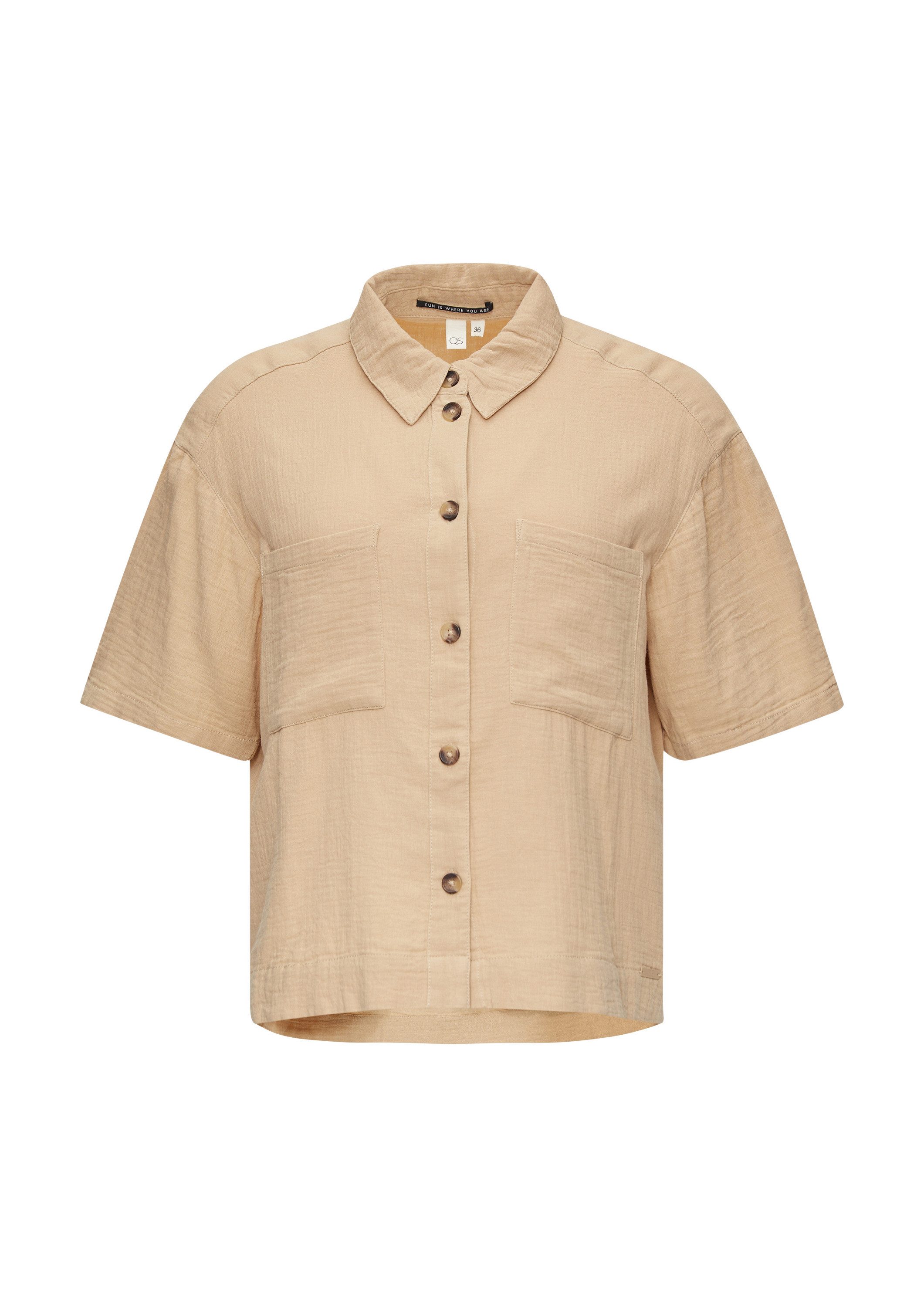 QS Kurzarmbluse Bluse Oversized-Hemdbluse aus Musselin günstig online kaufen