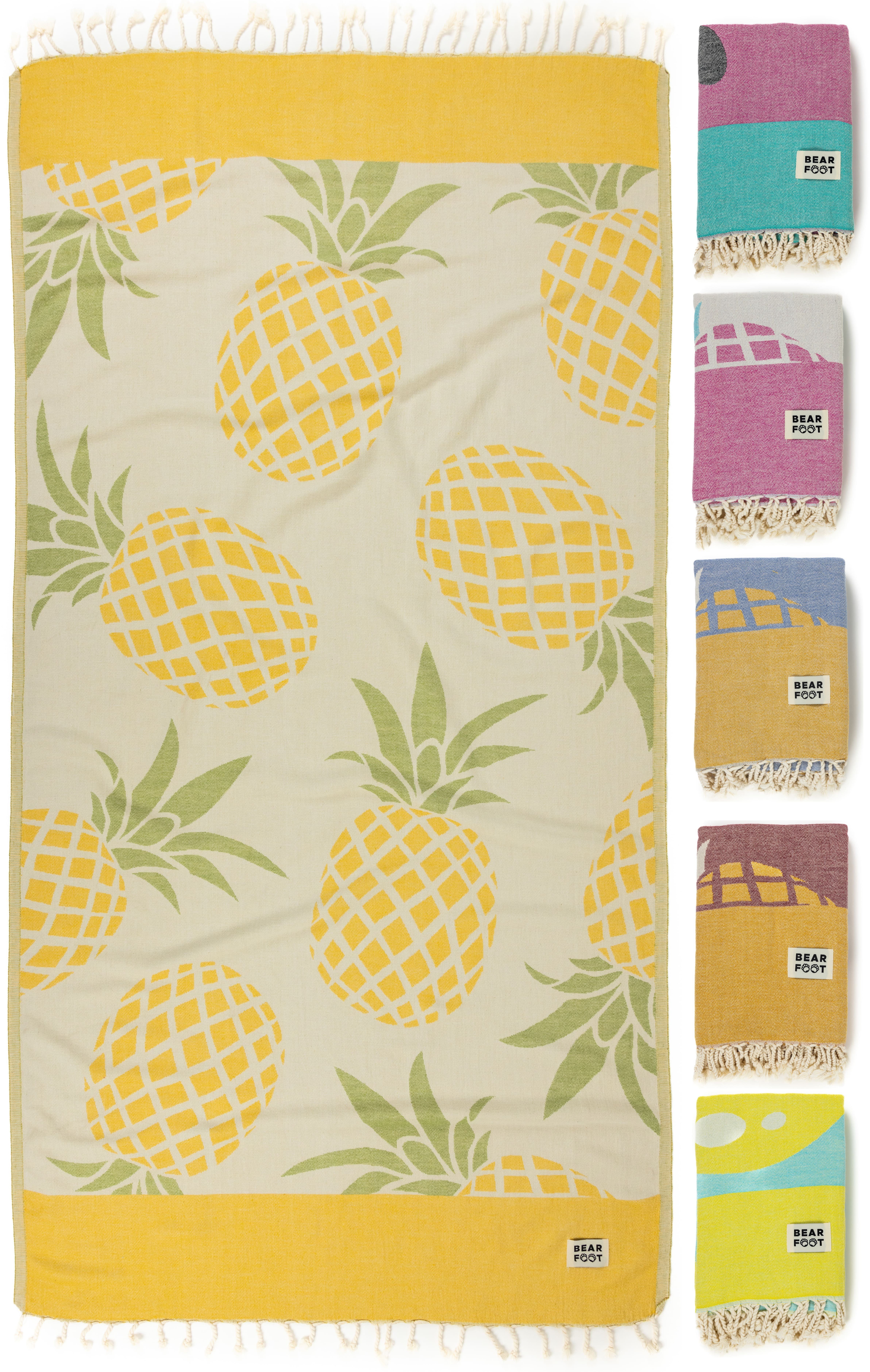 BEARFOOT Handtuch Strandtuch Handtuch Saunatuch Badetuch Hamamtuch, 180x90cm, Baumwolle Yellow Pineapple | Saunahandtücher