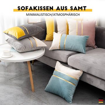 Kissenbezug 2 Stück Samt Kissenhülle 45 x 45, Goldenen Ledernähten, MAGICSHE