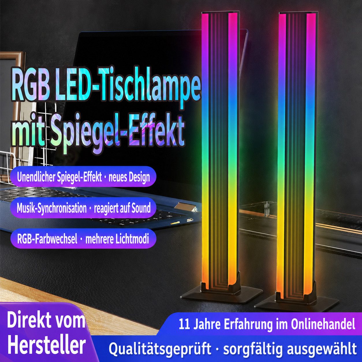 AFKSMILE LED-Stripe-Profil 2er RGBIC Light Bars, Infinity Mirror, Musik-Sync & Fernbedienung