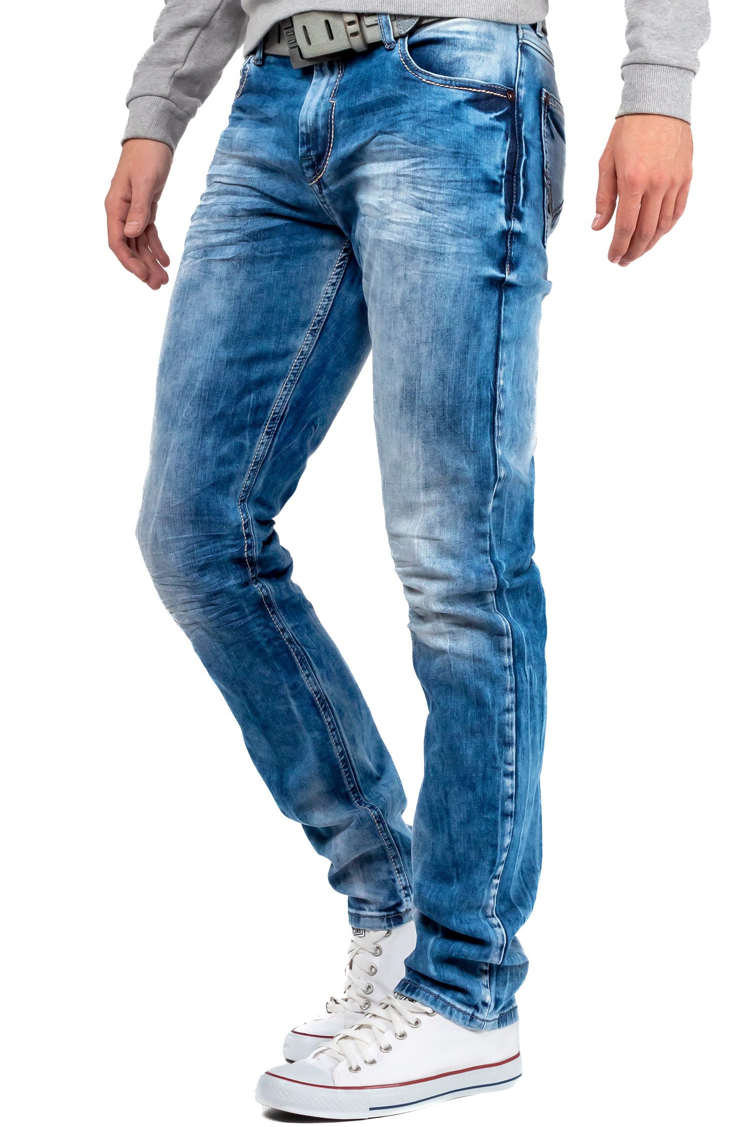 Cipo & Baxx 5-Pocket-Jeans Herren Straight Fit Hose Stonewashed BA-CD319 (1-tlg) mit lässiger Stonewashed Waschung – Bild 3 von 5
