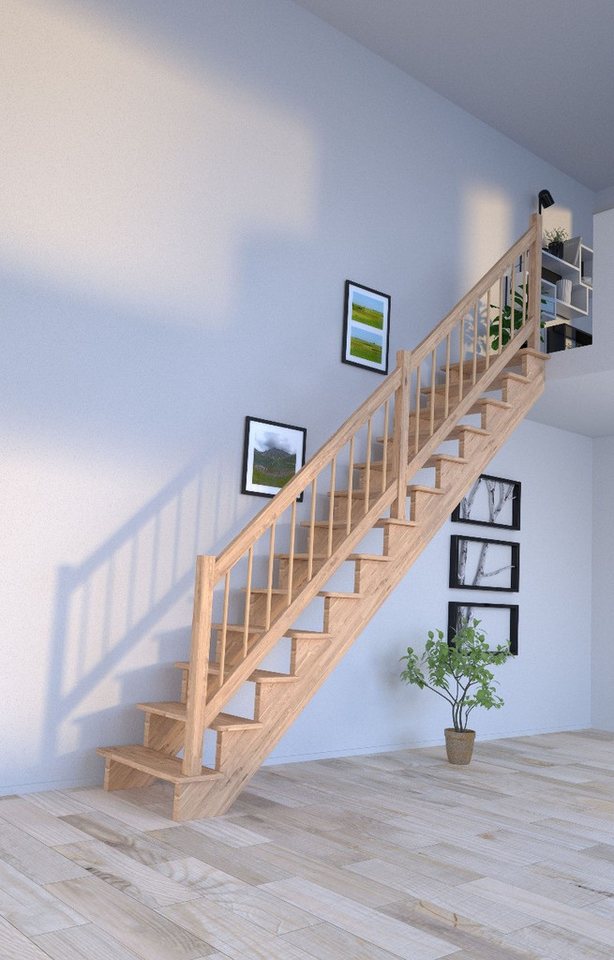 Thumbnail - Starwood Raumspartreppe Holztreppe Lindos (Eiche) in gerader Ausführung-80 cm-Holz-Holz