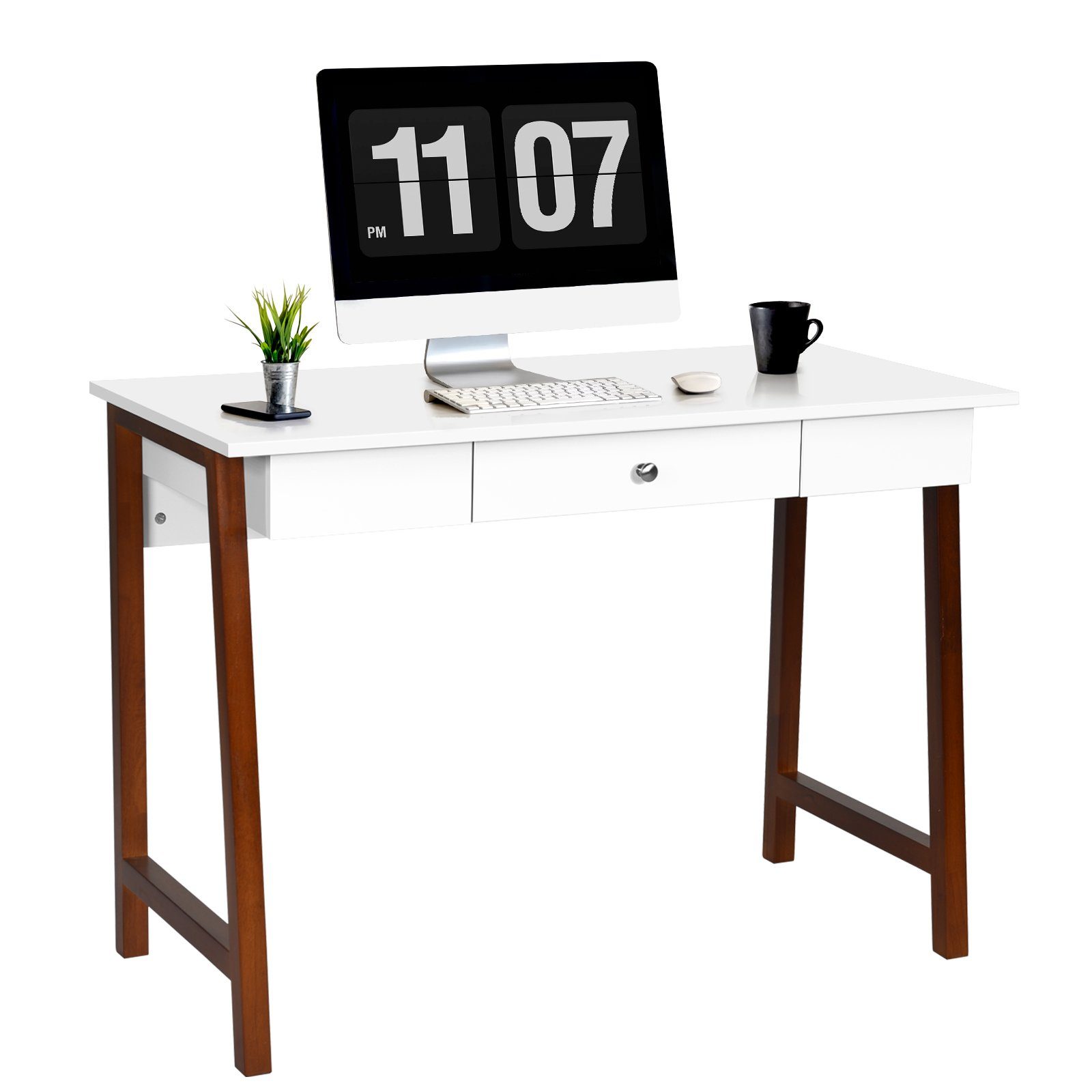 COSTWAY Schreibtisch Computertisch, Holz, 75,5 cm X Braun Schublade, 106 X 50 mit
