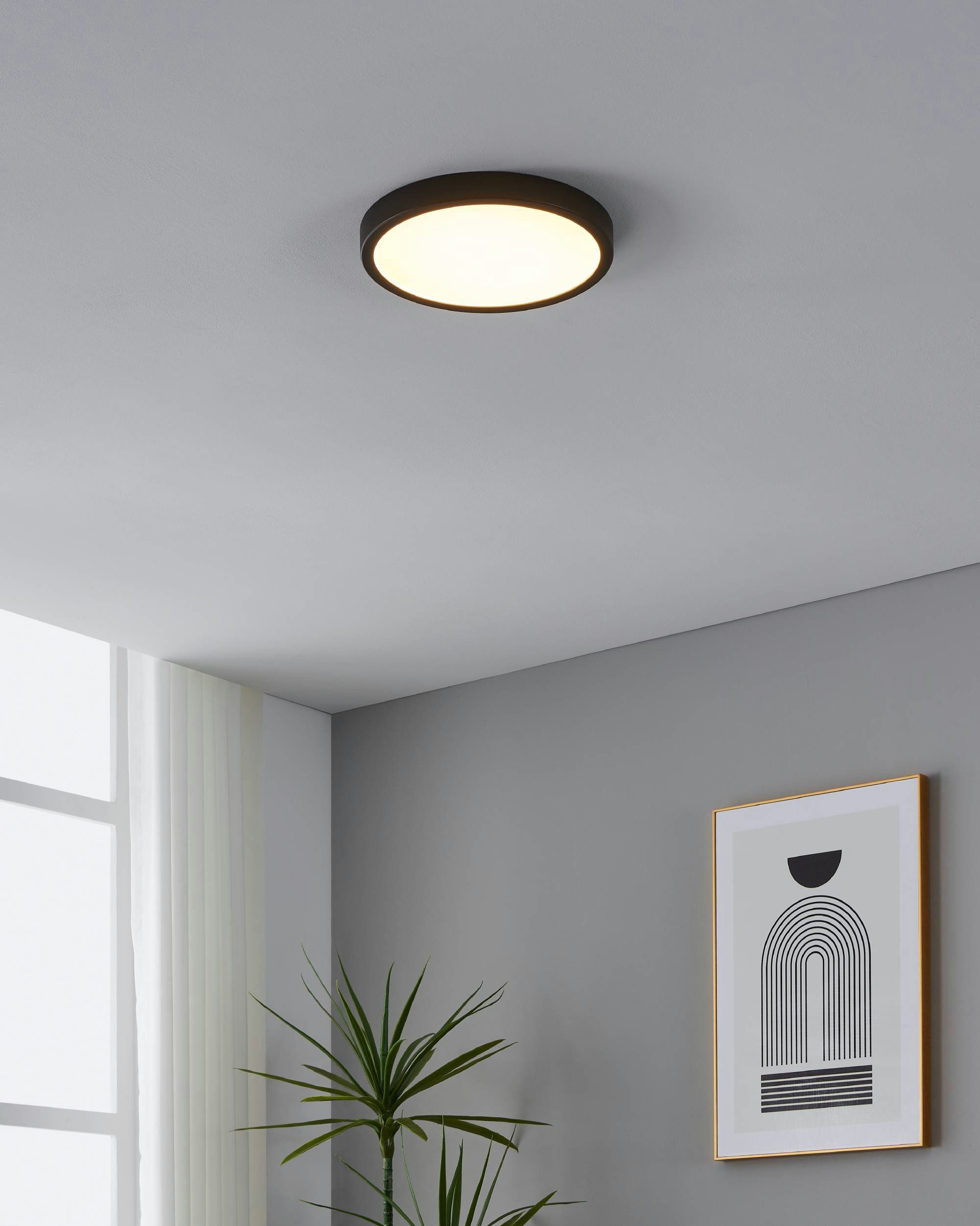 EGLO Aufbauleuchte Fueva 5 Deckenlampe, Deckenbeleuchtung, Metall und Kunststoff, Lampe, Bewegungsmelder, LED fest integriert, Warmweiß, Aufbauleuchte - H2,8 x Ø28,5 cm - schwarz - 20,5W inkl.