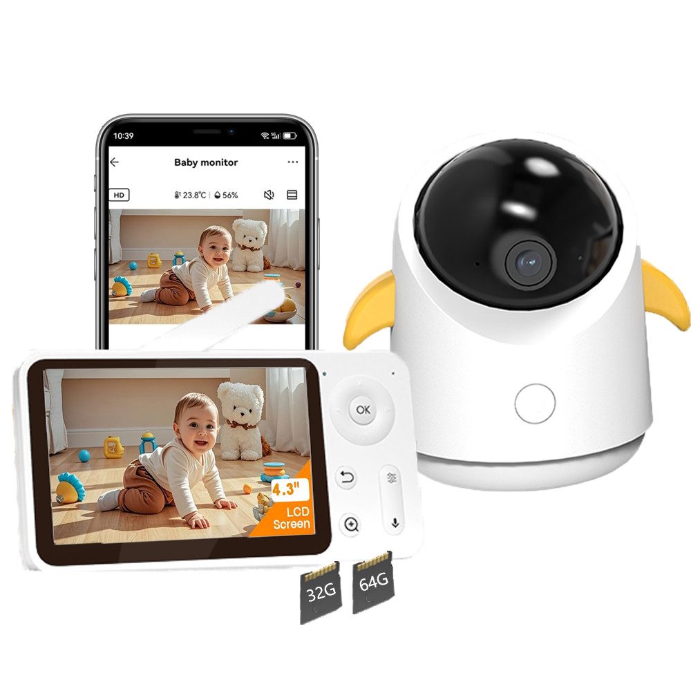 Video-Babyphone 1080P Babyphone mit Kamera und App mit 4.3" mit 32&64G Speicher Karte