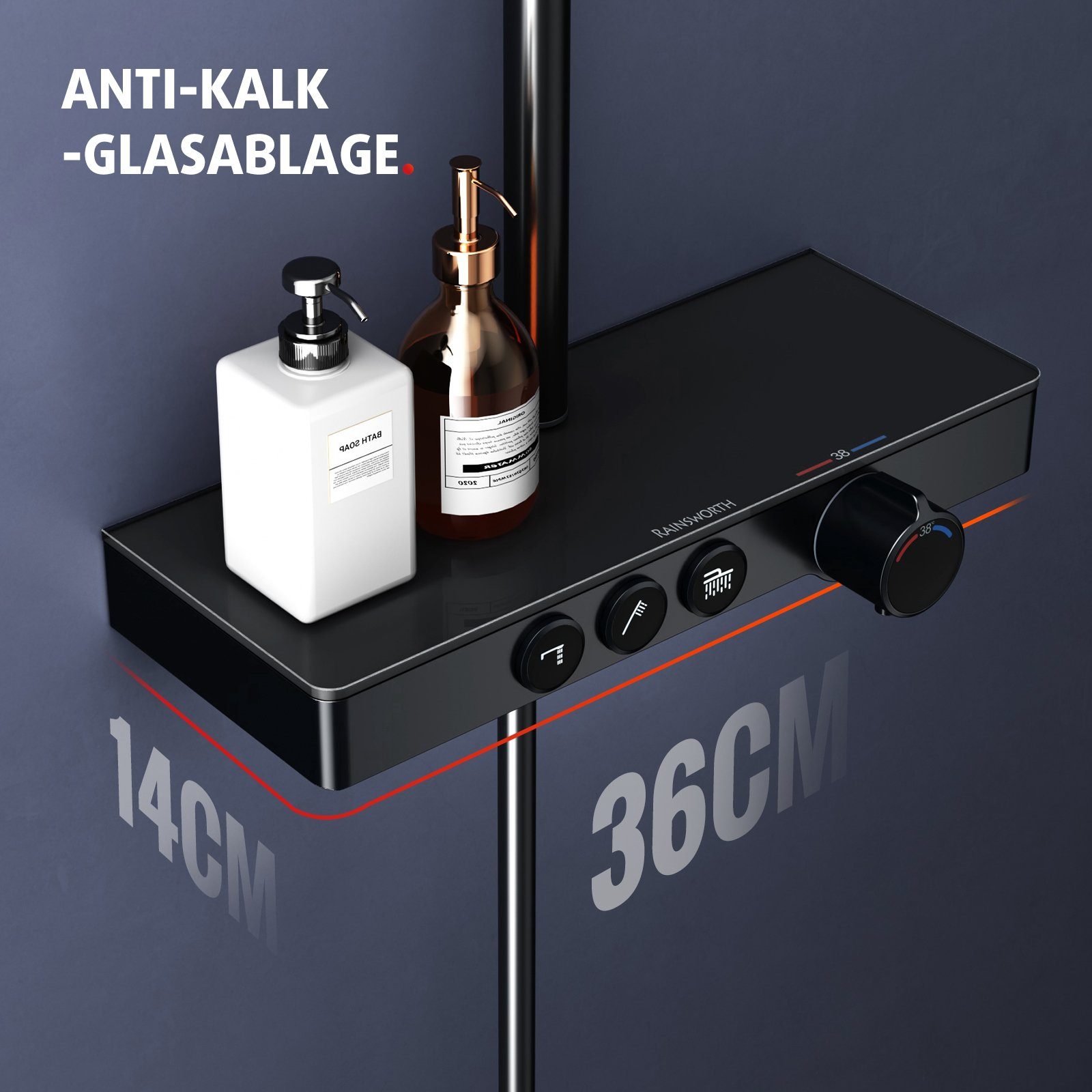Rainsworth Duschsystem mit Thermostat und Glasablage, günstig online kaufen