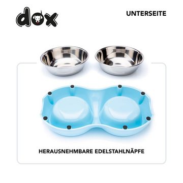 DDOXX Futternapf Doppel-Fressnapf rutschfest Hunde & Katzen, Blau 2 X 700 Ml