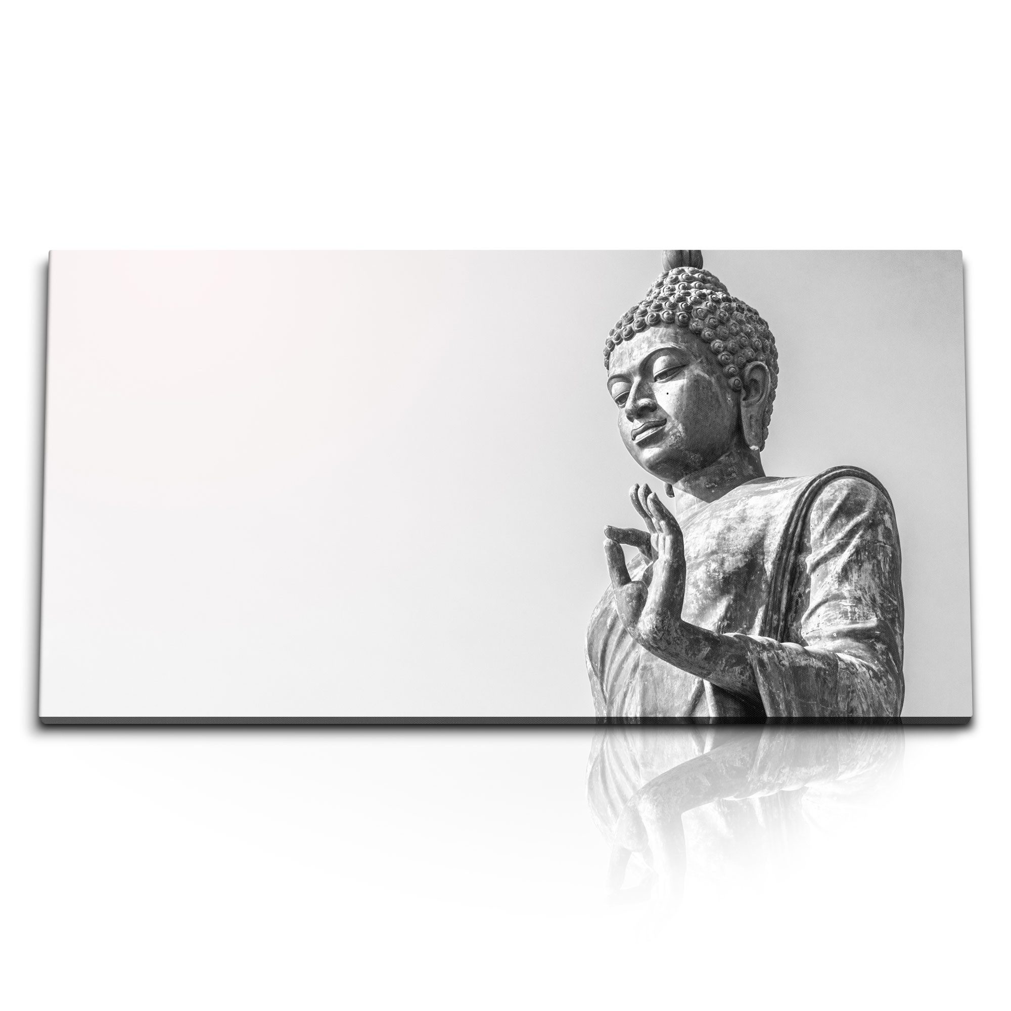 Sinus Art Leinwandbild Kunstdruck Bilder 120x60cm Buddhastatue Buddha Schwarz Weiß Meditation, (1 St)