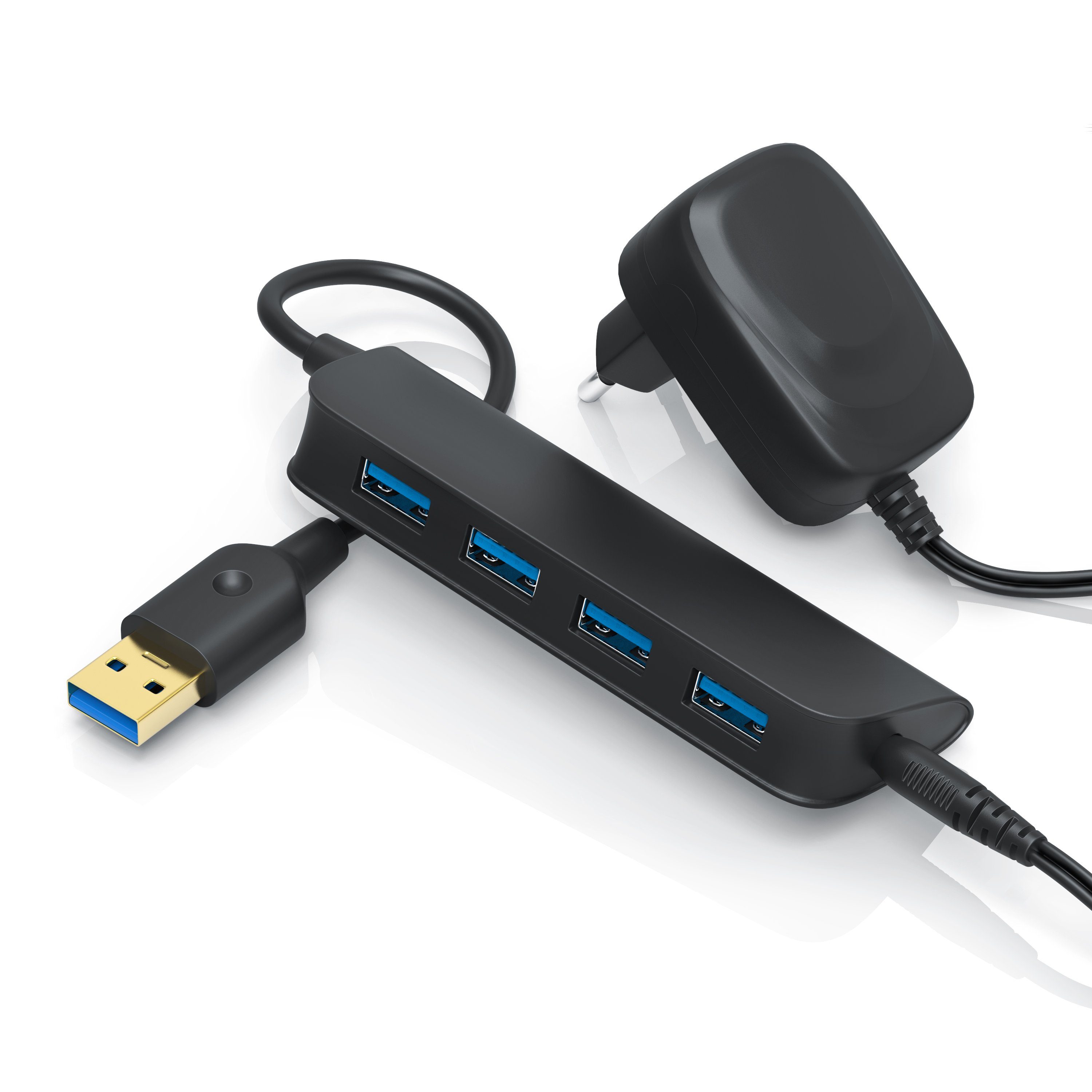 Primewire USB-Adapter, Slimline aktiver 4-Port USB 3.0 Hub mit Netzteil  sehr leicht / hohe Transportabilität