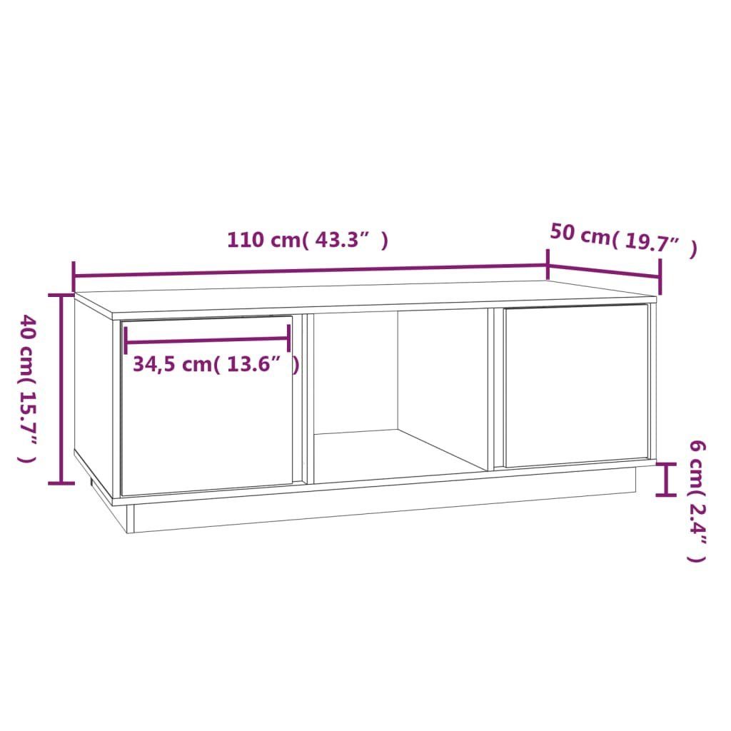 | Couchtisch 110x50x40 Kiefer cm Grau vidaXL Grau (1-St) Massivholz Grau Couchtisch