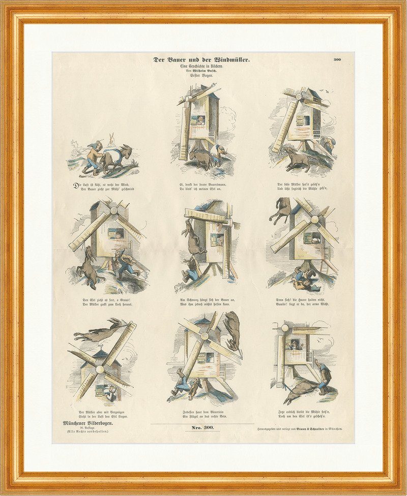 Kunstdruck Der Bauer und der Windmüller I Wilhelm Busch Münchener Bilderbogen 300