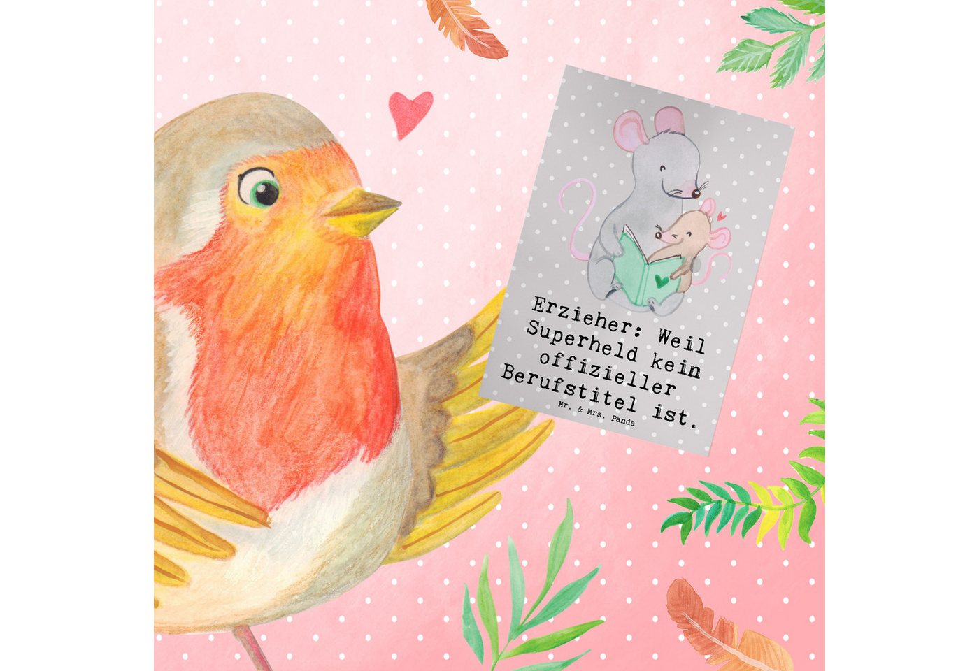 Thumbnail - Mr. & Mrs. Panda Grußkarte Erzieher Superheld - Grau Pastell - Geschenk, Wertschätzung, Berufsle