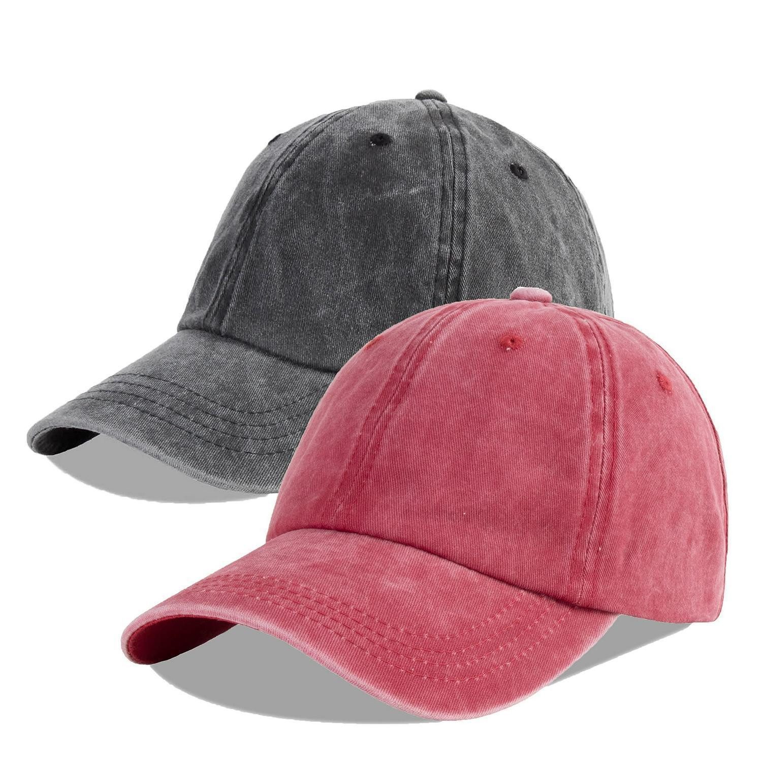 LuxusKollektion Baseball Cap Baseballcap Unisex Herren Damen Baumwolle Denim L Washed-Burgund+Black
