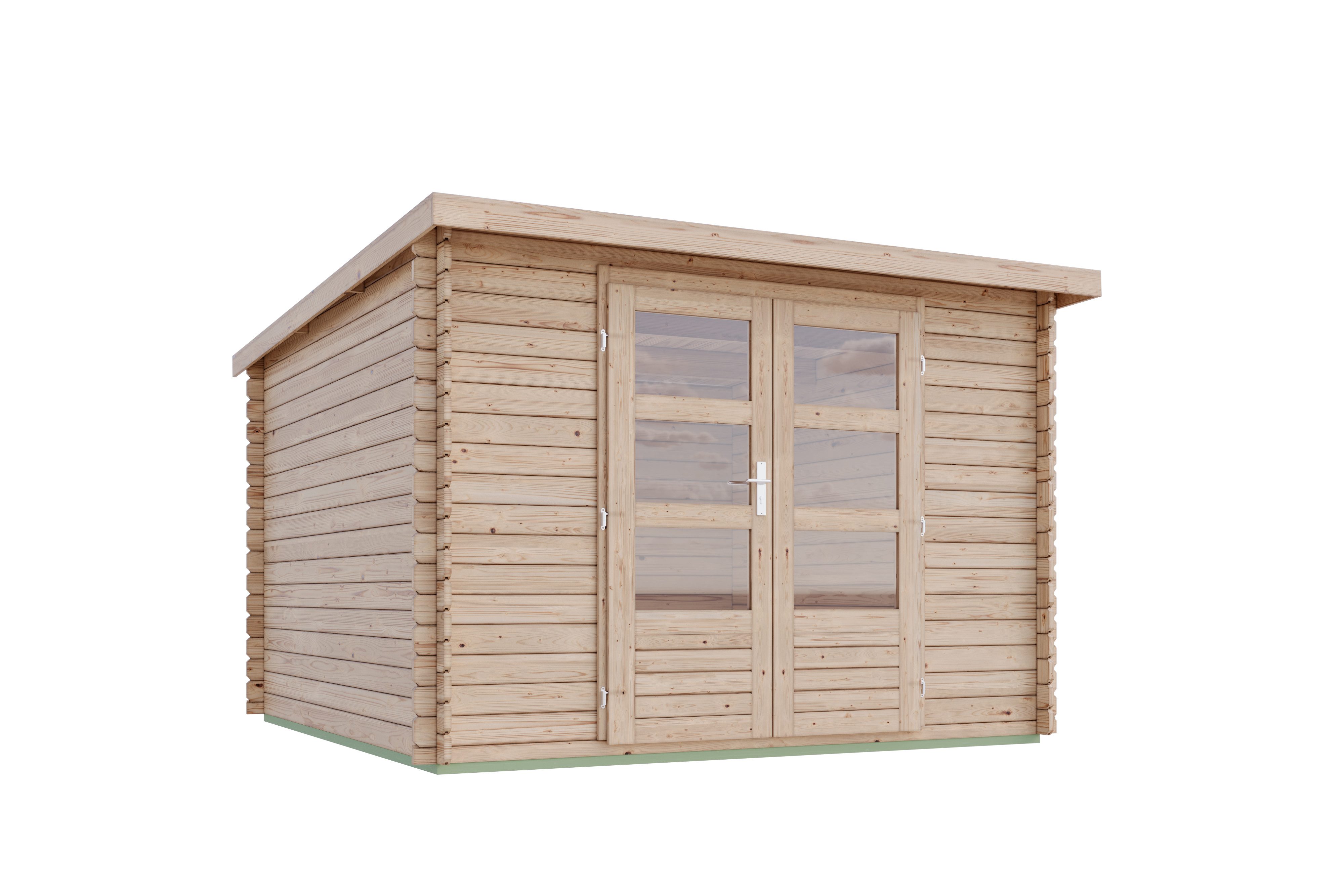 Karibu Gartenhaus "Remus" mit Pultdach aus Massivholz, klassische Blockbohlenbauweise, BxT: 297x297 cm, aus hochwertiger naturbelassener nordischer Fichte