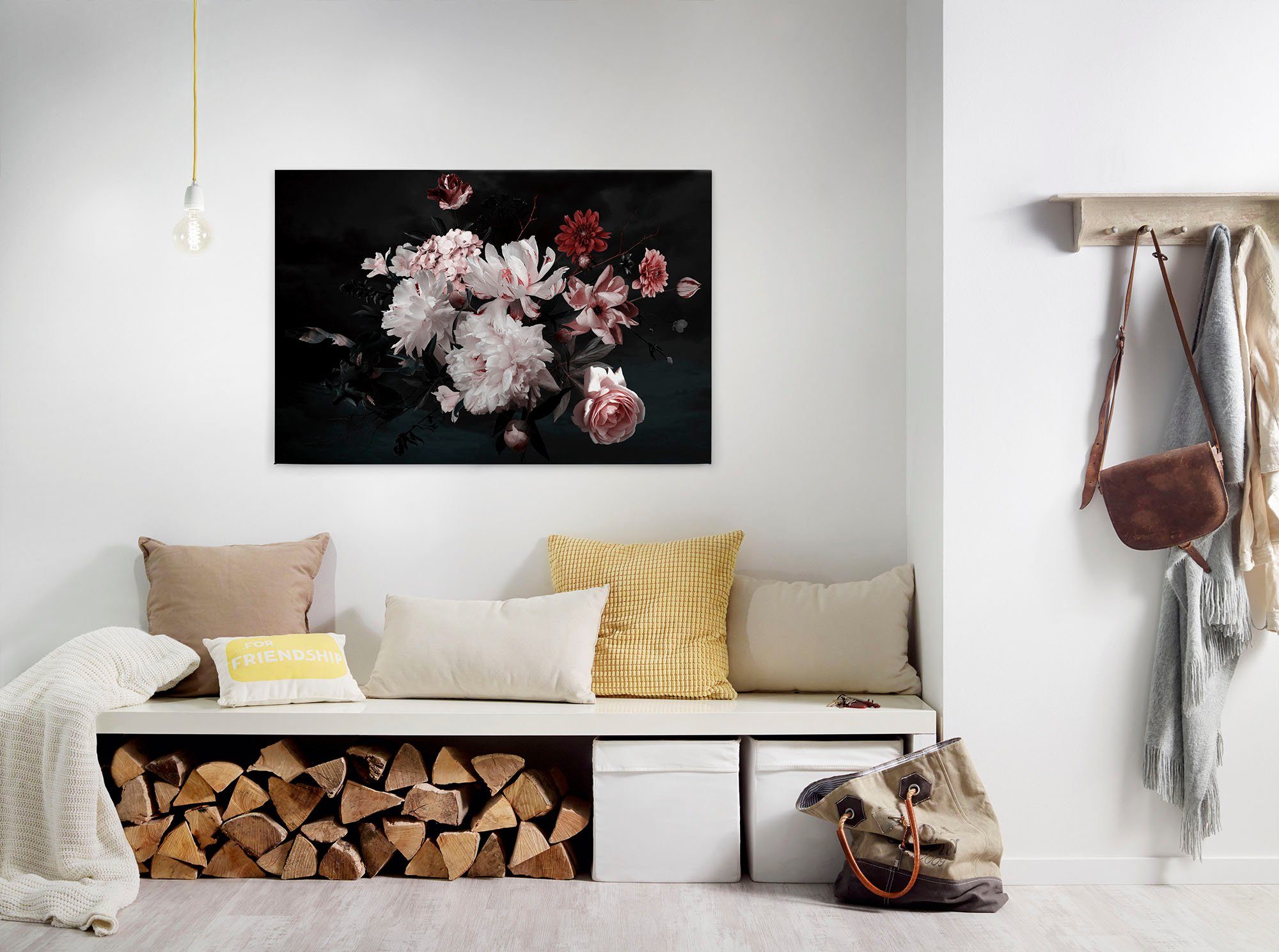 A.S. Création Leinwandbild Blunch Of Flowers, Blumen (1 St), Romantische Blumen, Rosen Keilrahmen Bild schwarz, weiß, rosa
